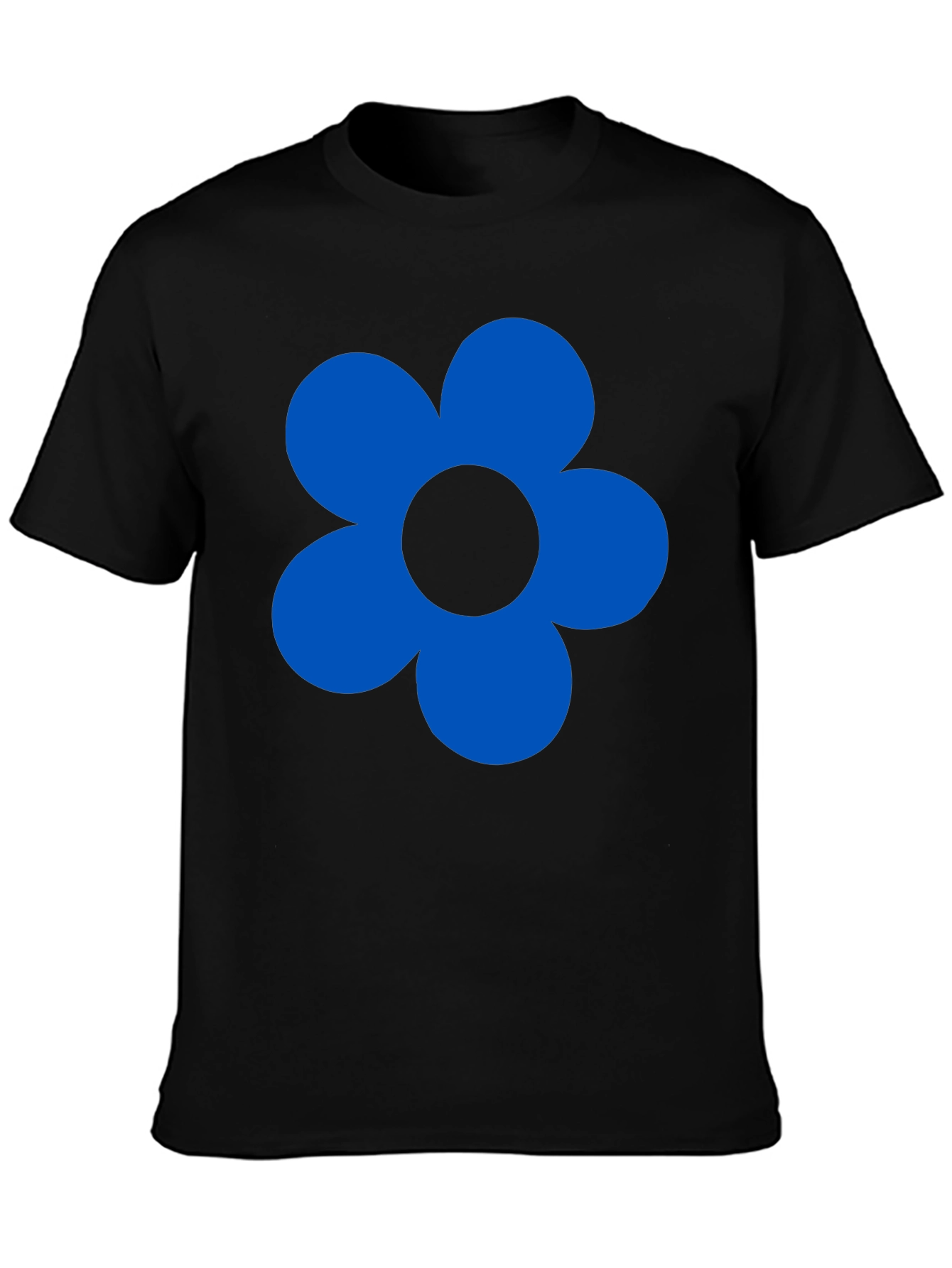 Blue Flower Graphic Black T-Shirt