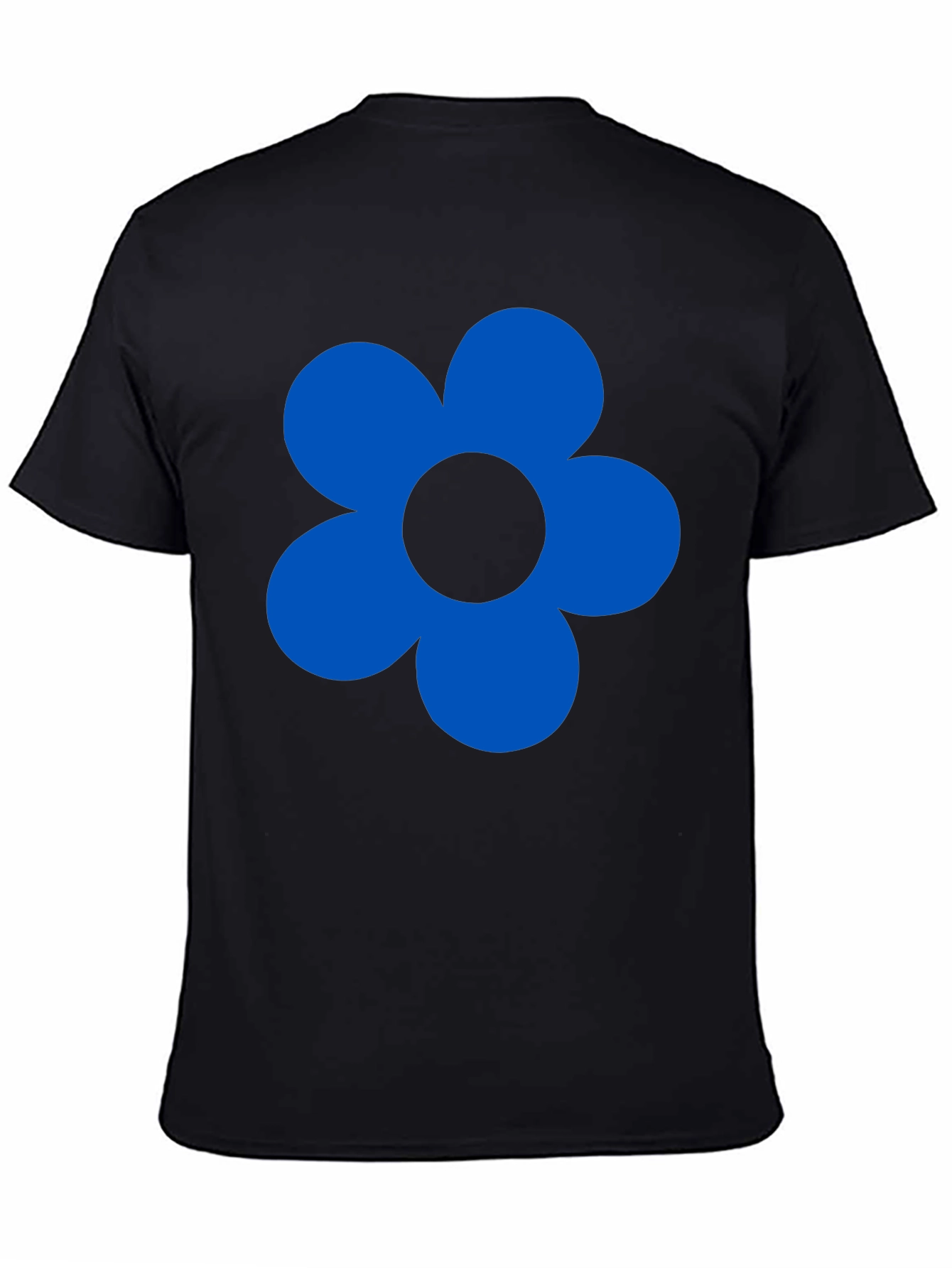 Blue Flower Graphic Black T-Shirt