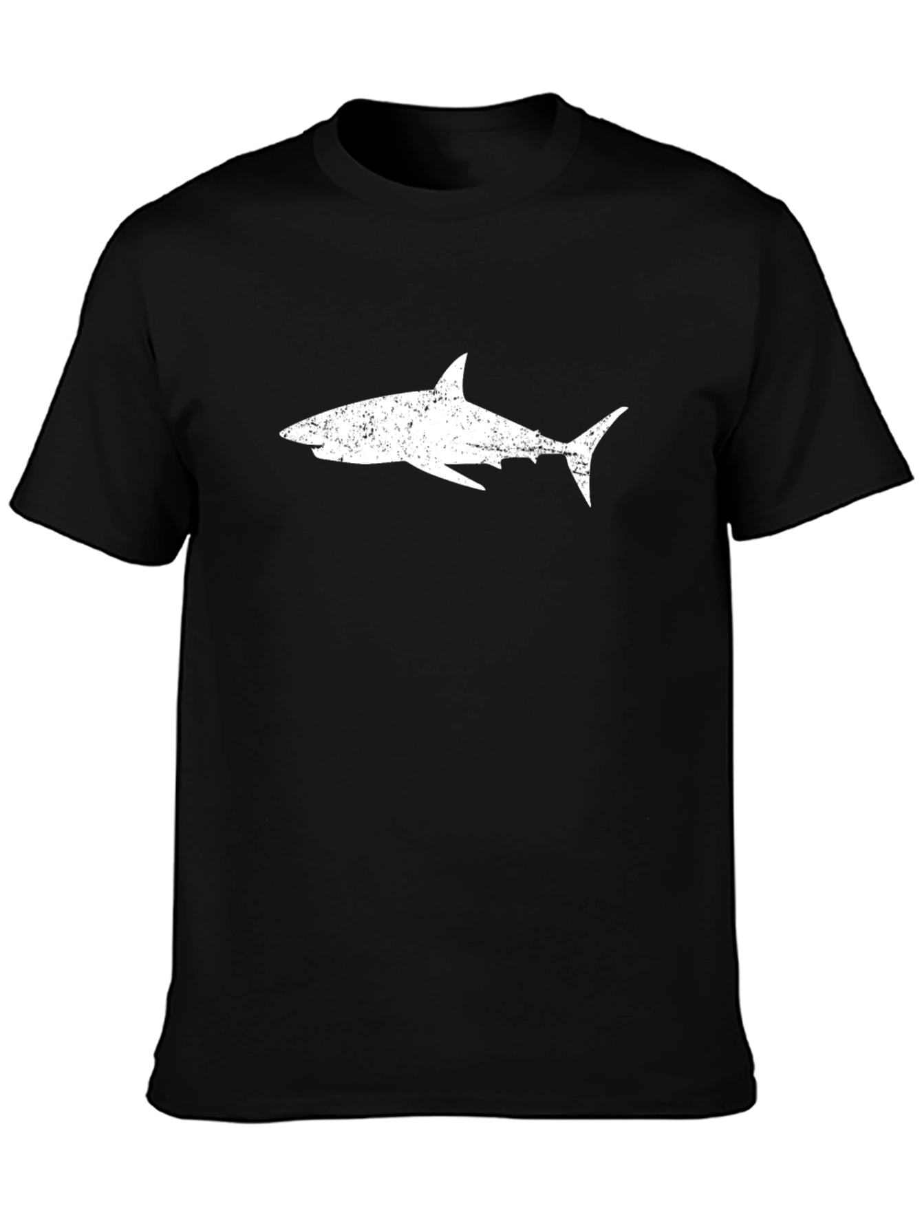 Mens Black T-Shirt with Distressed White Shark Graphic