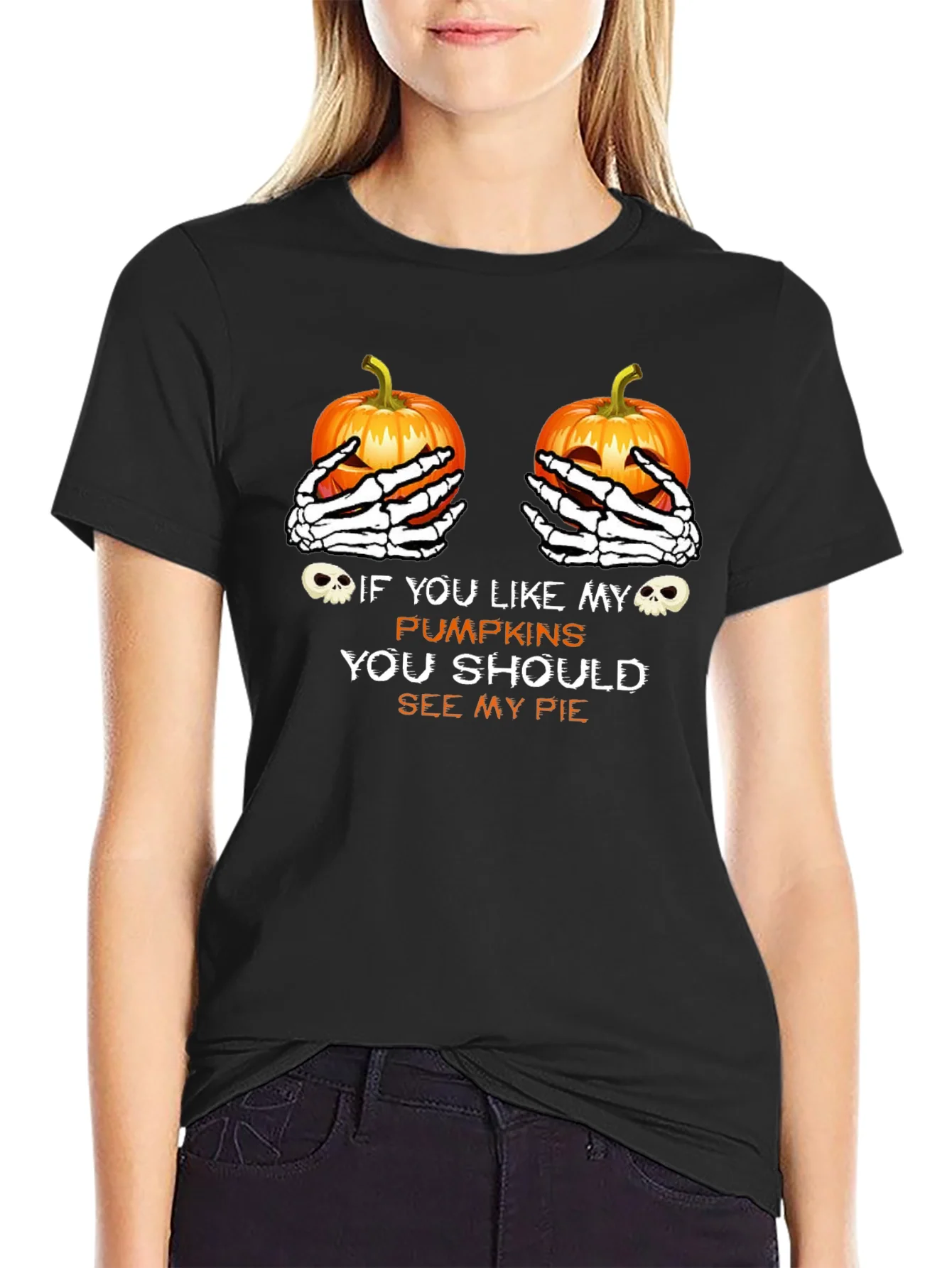 Halloween Pumpkin Skeleton Hands T-Shirt