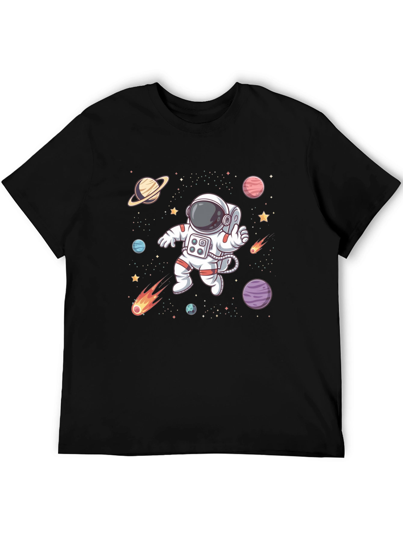 Astronaut Space T-Shirt - Black Cotton Graphic Tee
