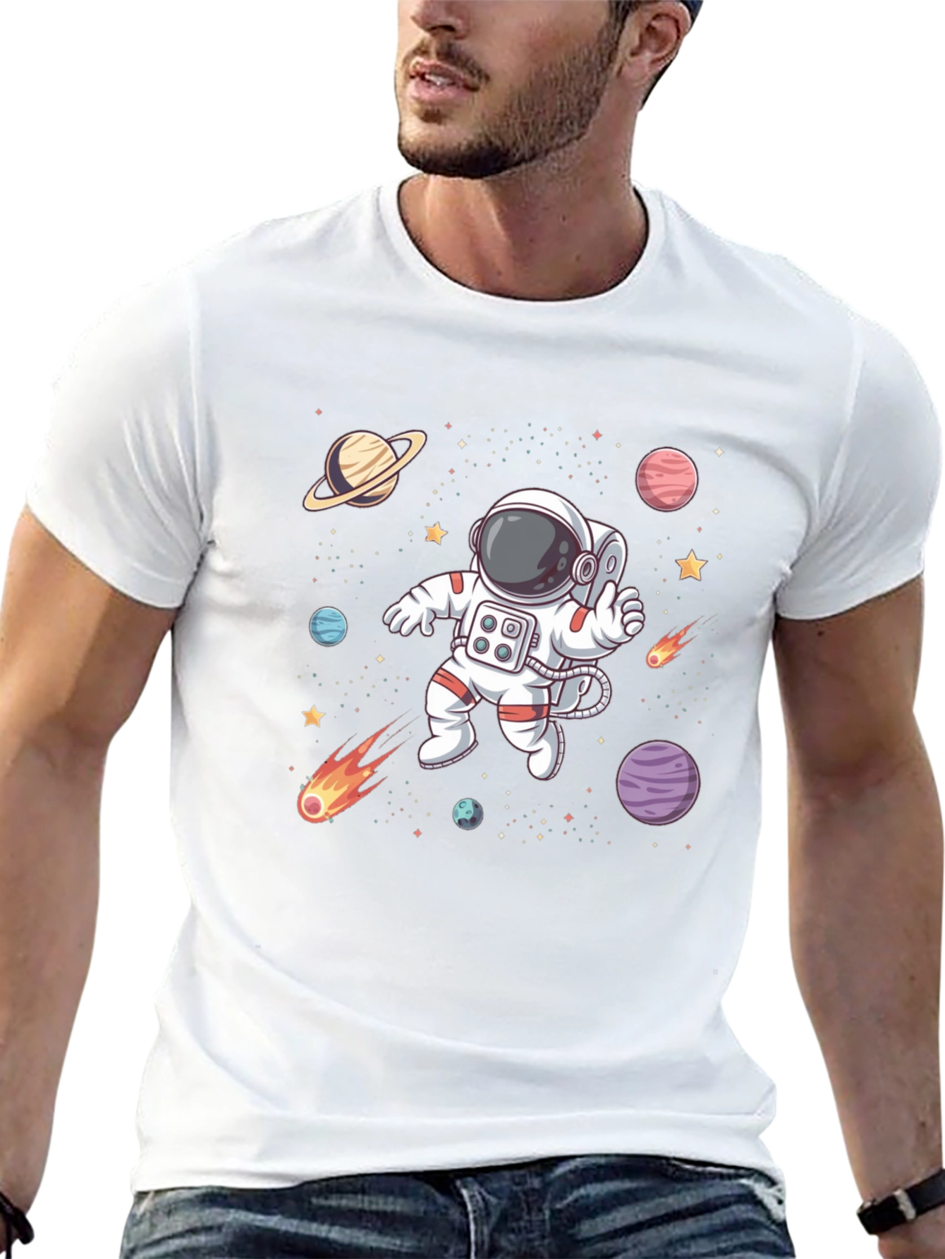 Astronaut Space T-Shirt - Black Cotton Graphic Tee
