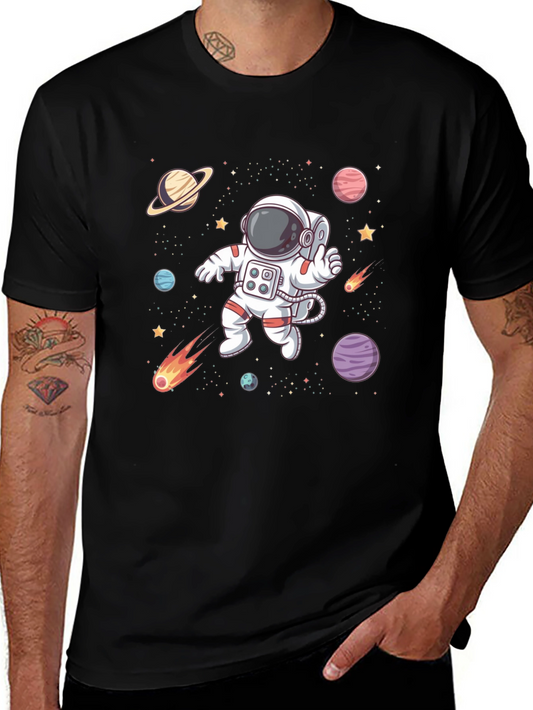 Astronaut Space T-Shirt - Black Cotton Graphic Tee