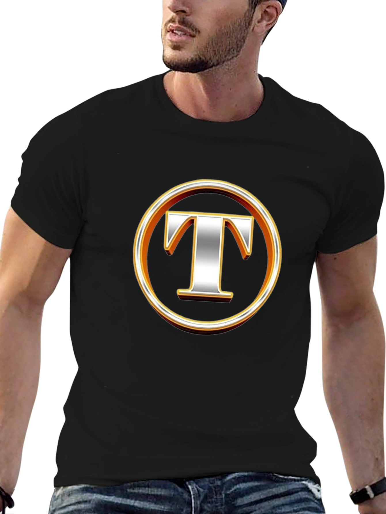 Letter T Graphic Black T-Shirt