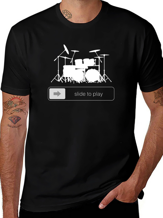 Drum Set Slide To Play Black T-Shirt