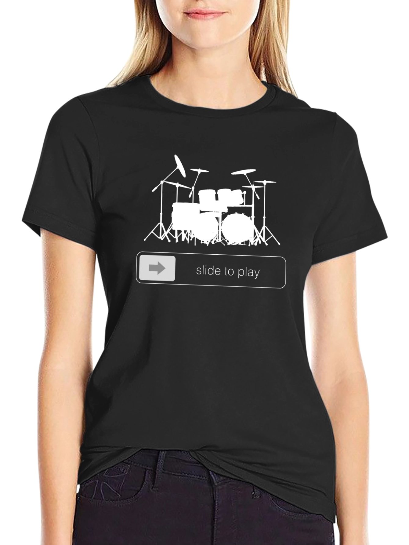 Drum Set Slide To Play Black T-Shirt
