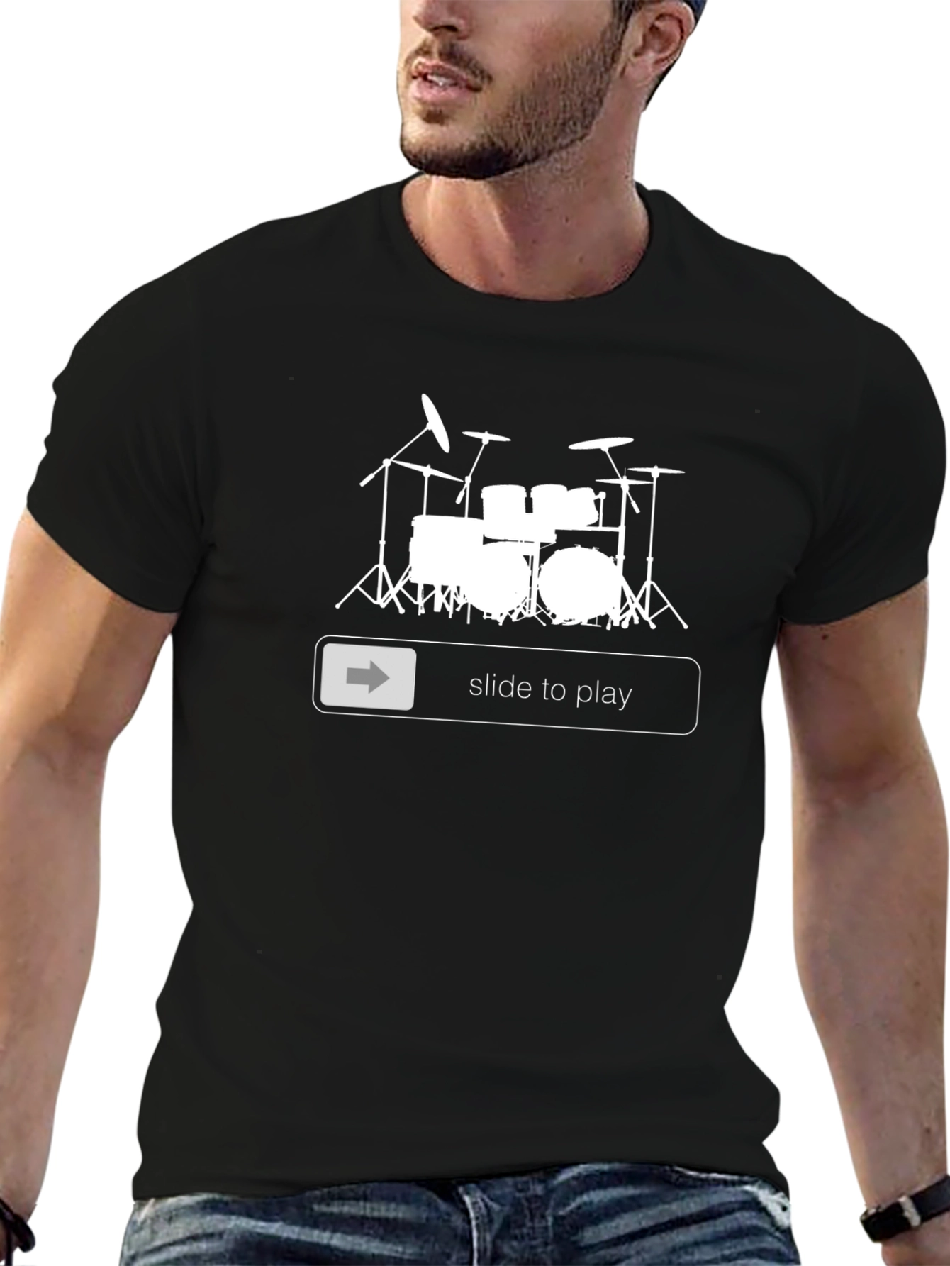 Drum Set Slide To Play Black T-Shirt