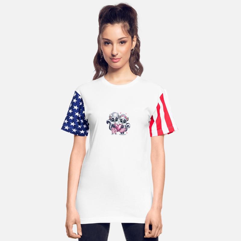 Adorable Skunk Couple With Heart And Pink Hearts