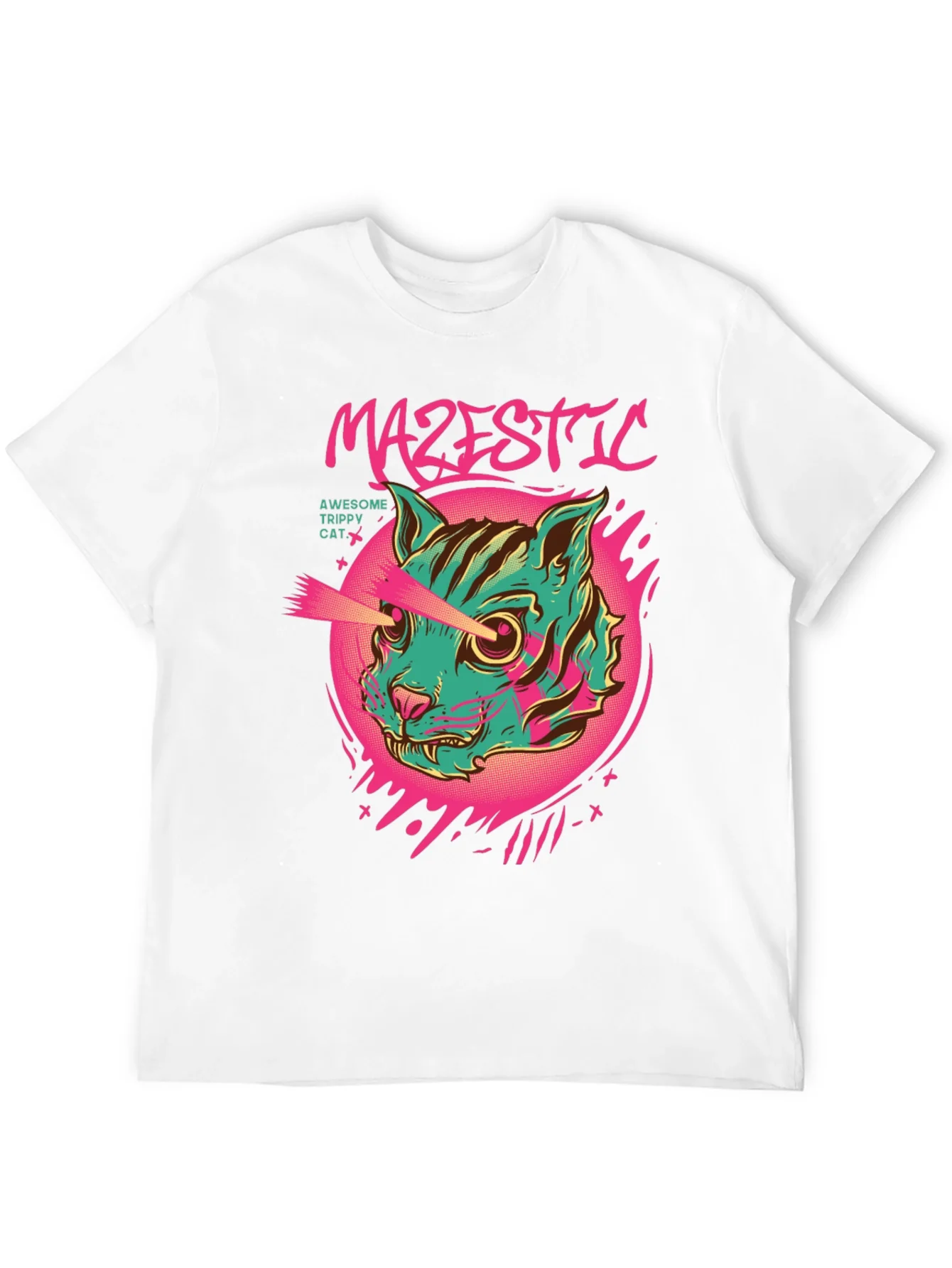 Majestic Trippy Cat Graphic Tee - Laser Eyes!