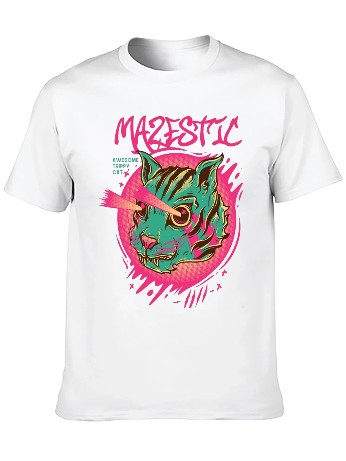 Majestic Trippy Cat Graphic Tee - Laser Eyes!