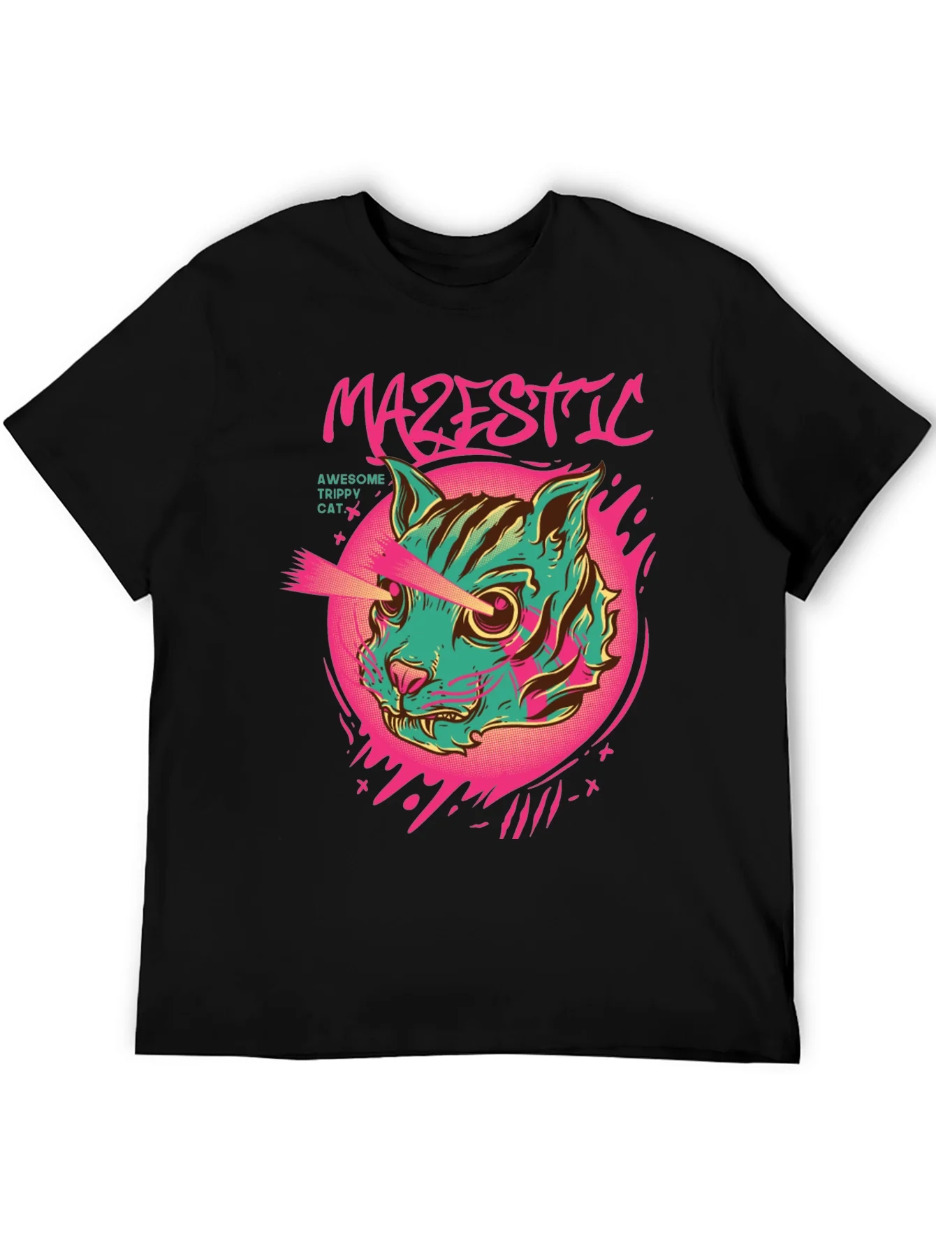 Majestic Trippy Cat Graphic Tee - Laser Eyes!