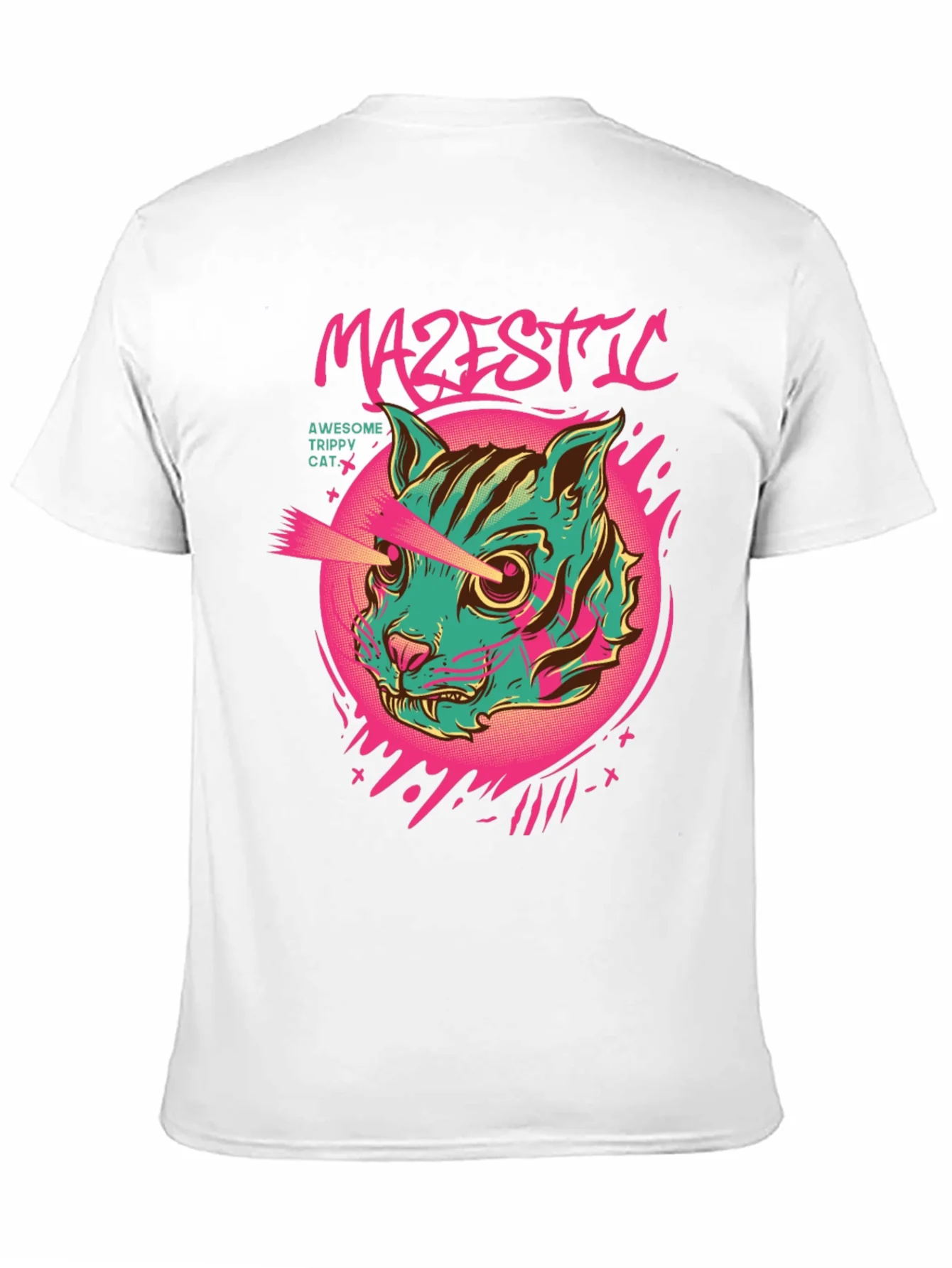 Majestic Trippy Cat Graphic Tee - Laser Eyes!