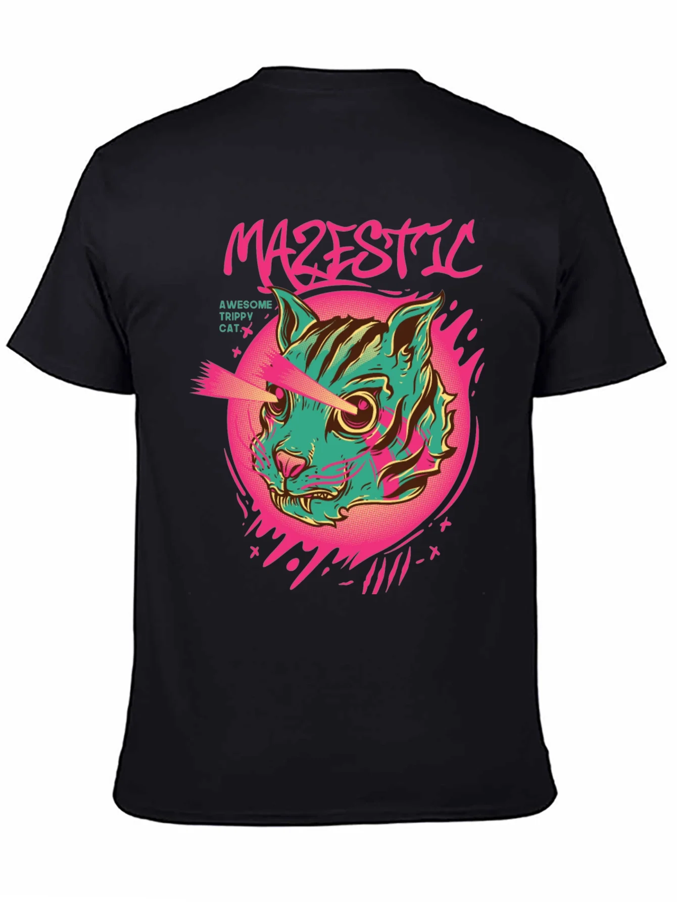 Majestic Trippy Cat Graphic Tee - Laser Eyes!