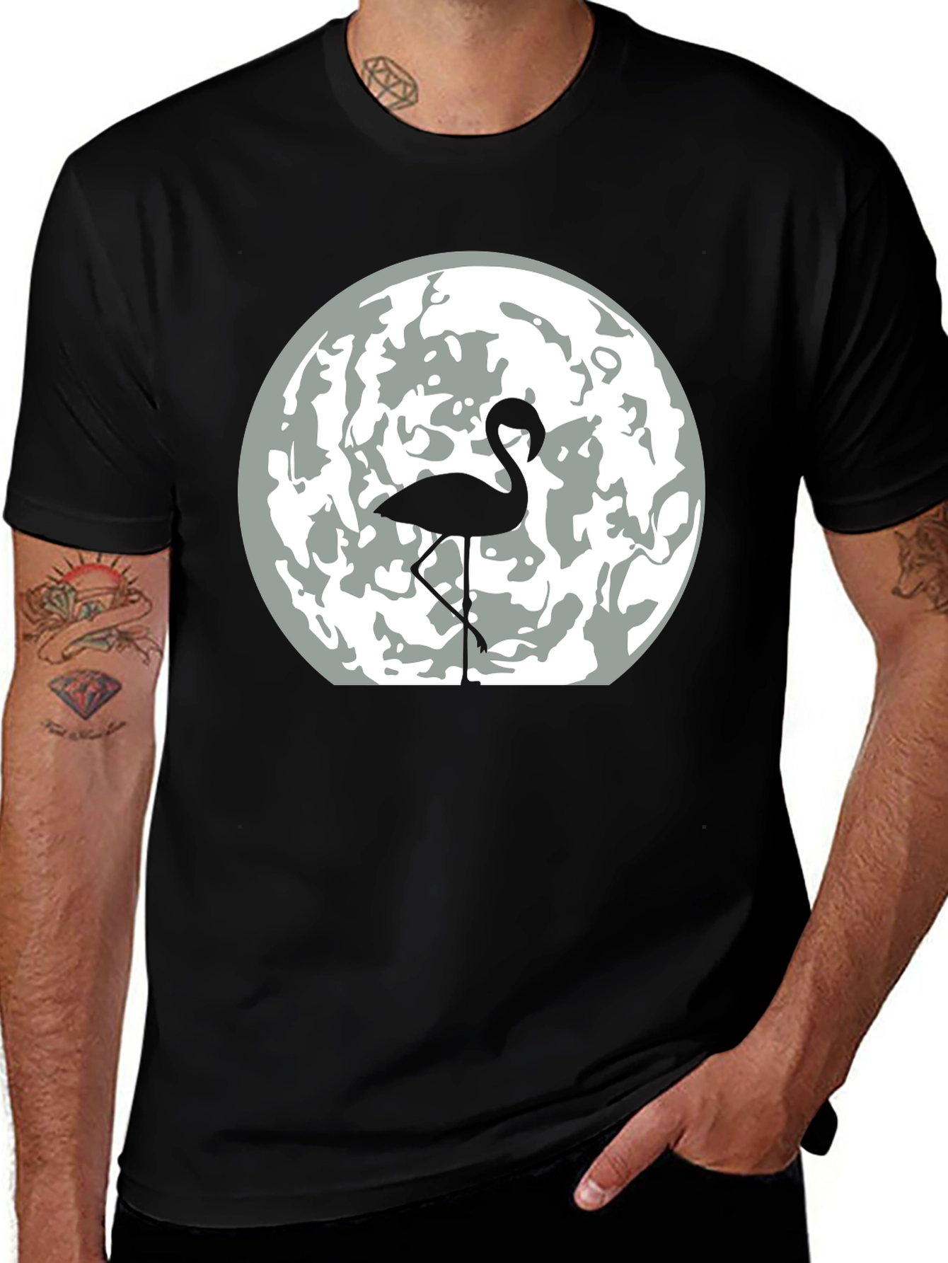 Flamingo Moon Graphic Tee - Mens Black T-Shirt