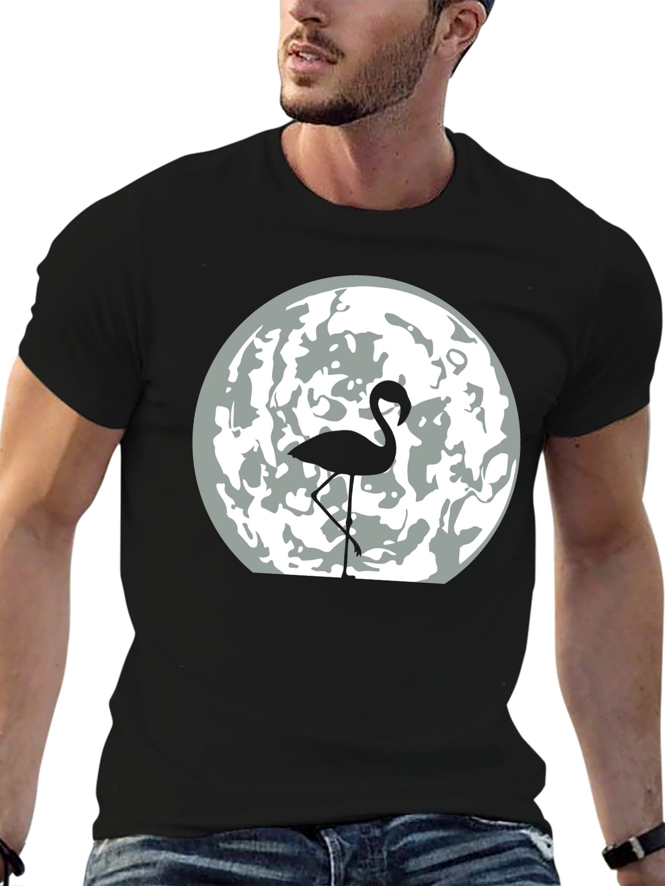 Flamingo Moon Graphic Tee - Mens Black T-Shirt
