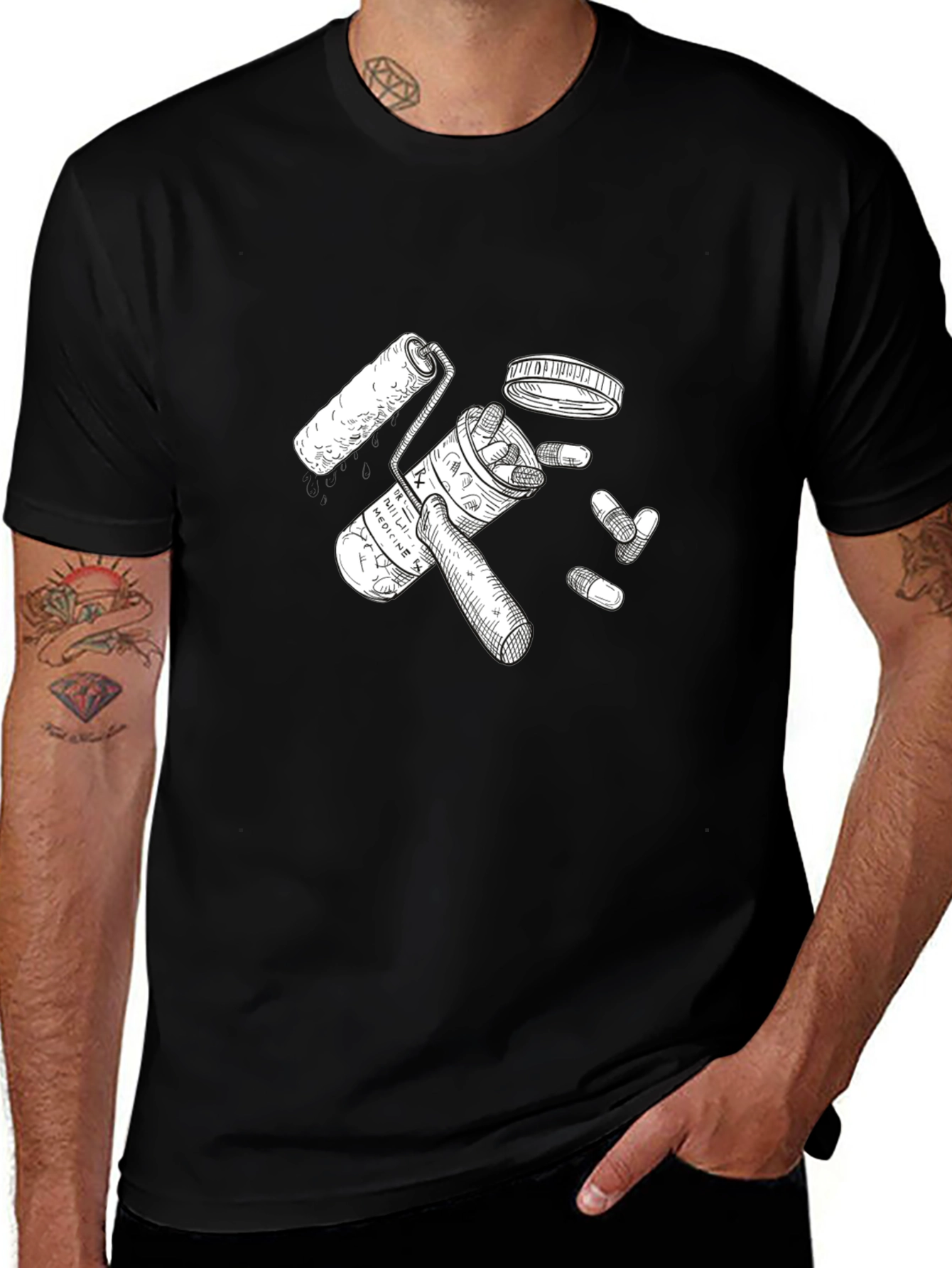 Pills & Roller Black Graphic Tee
