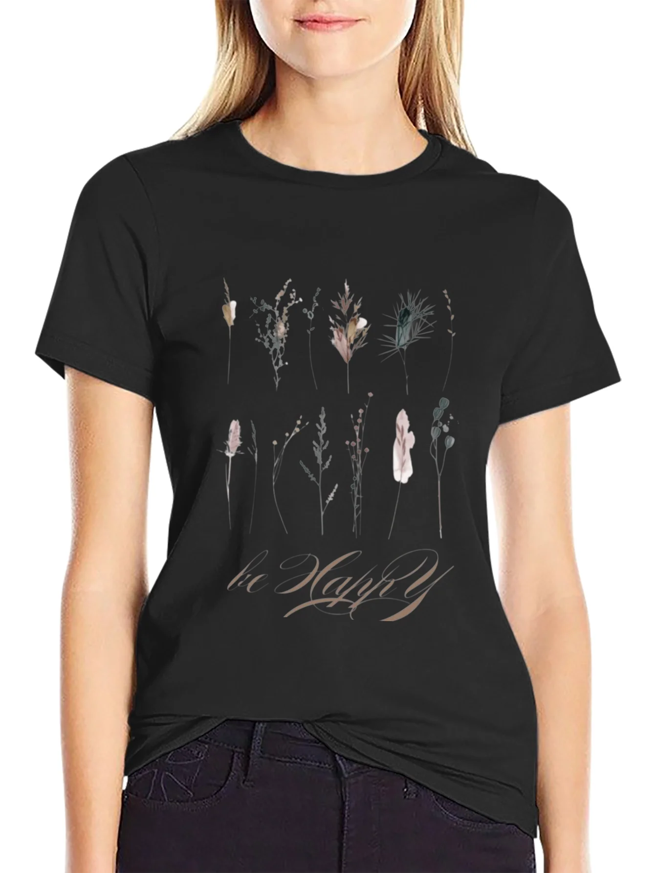 Botanical T-Shirt: Be Happy Graphic Tee