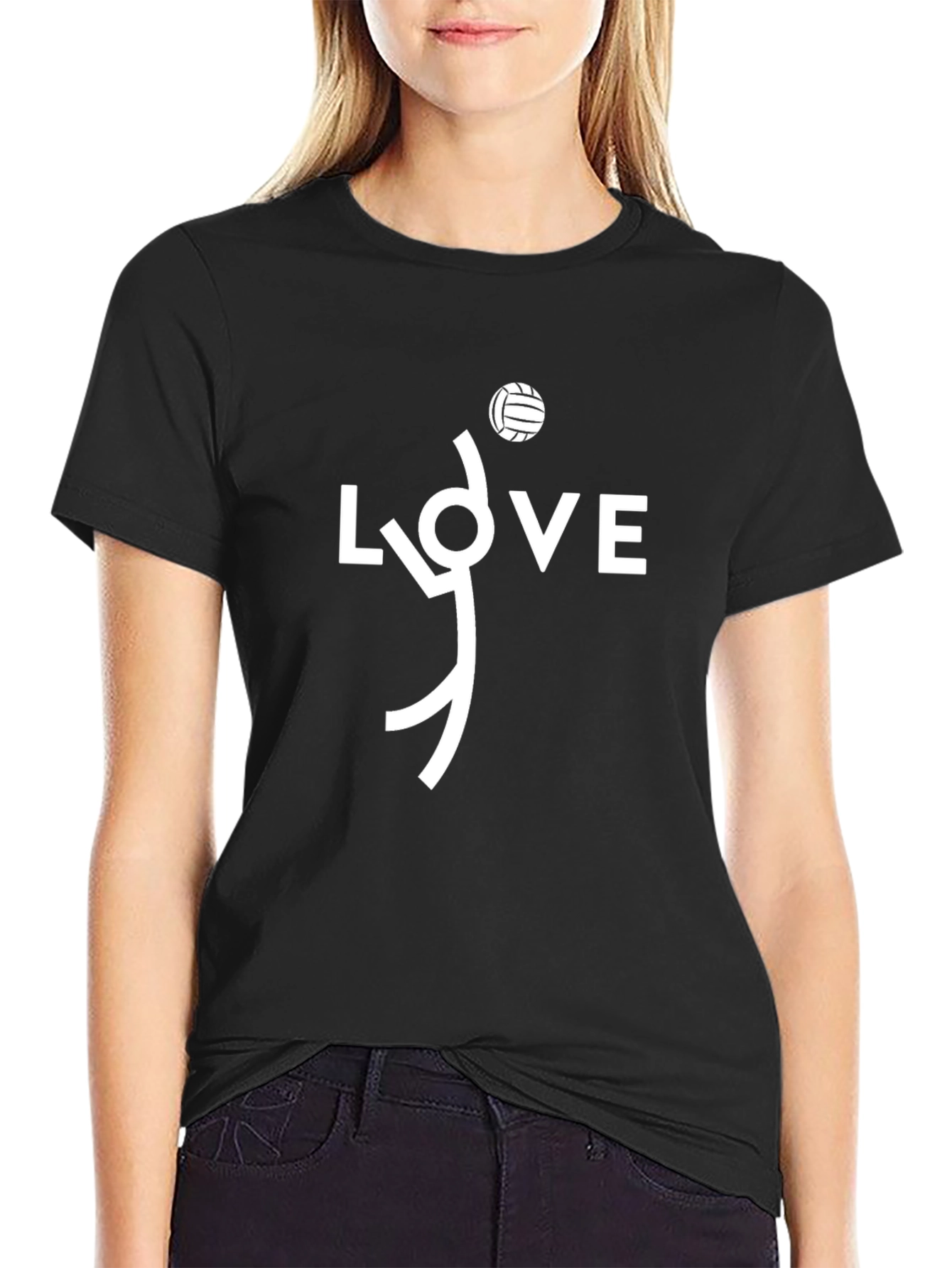 Volleyball LOVE Graphic Tee - Black Cotton T-Shirt