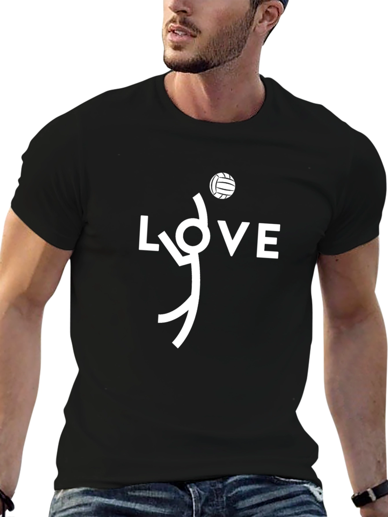 Volleyball LOVE Graphic Tee - Black Cotton T-Shirt