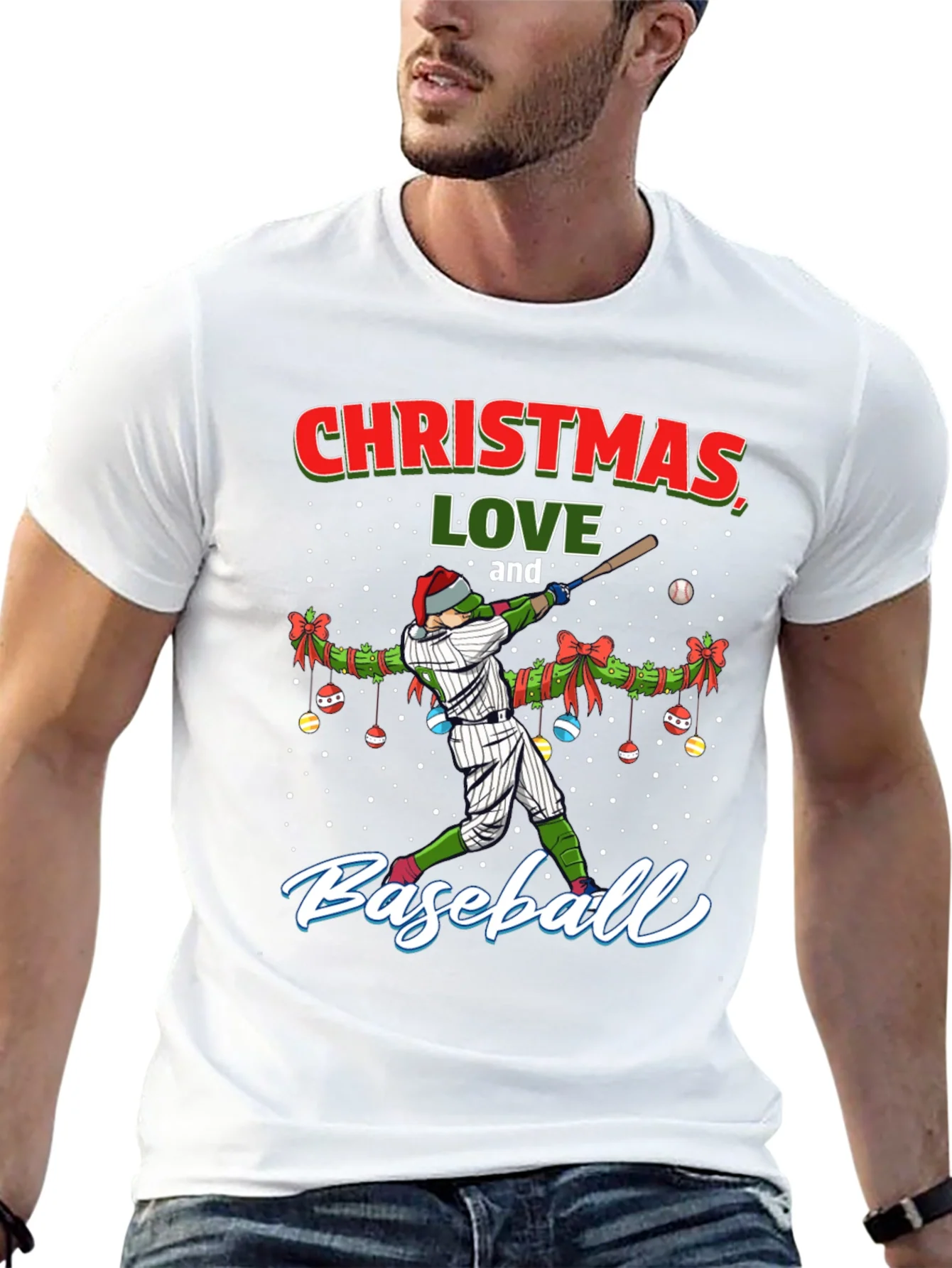 Christmas Baseball T-Shirt Holiday Season Gift