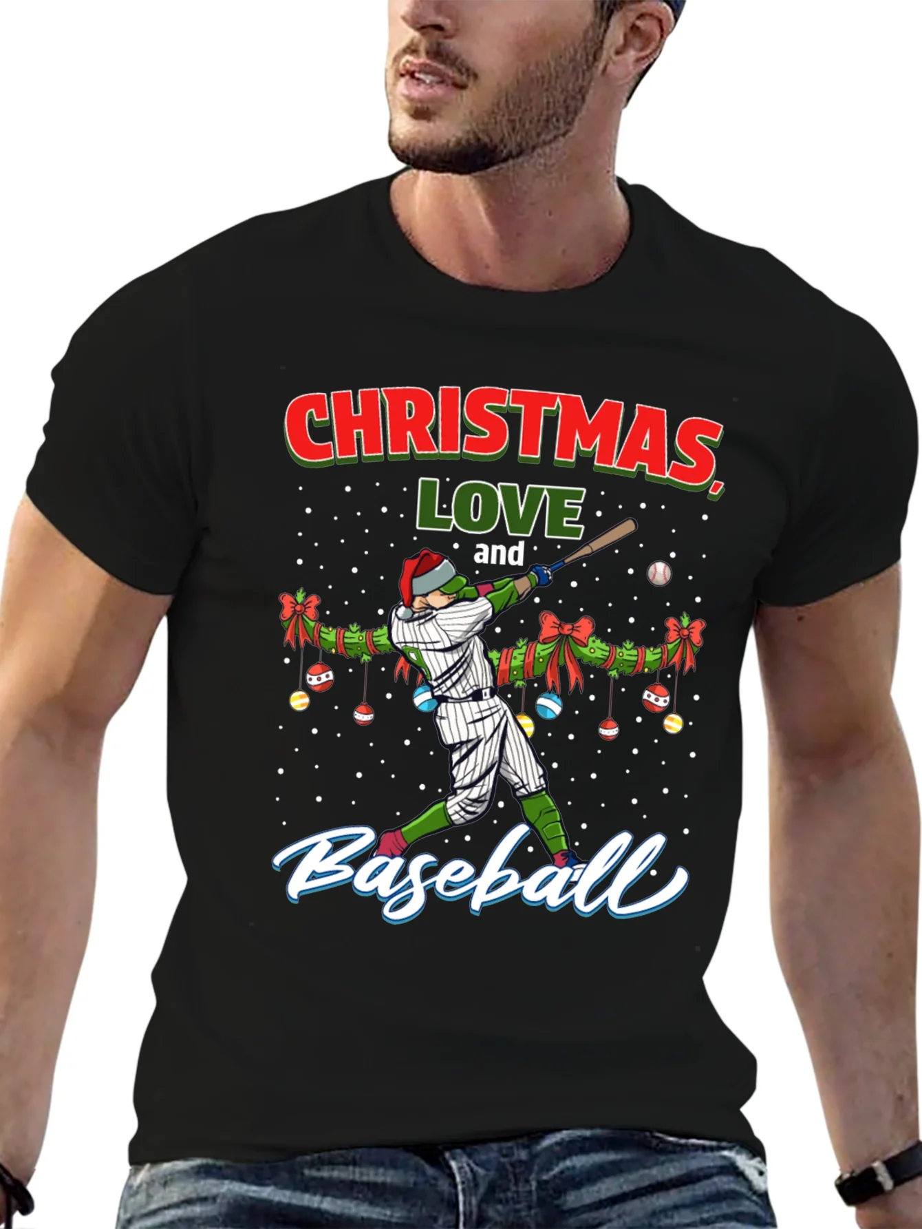 Christmas Baseball T-Shirt Holiday Season Gift