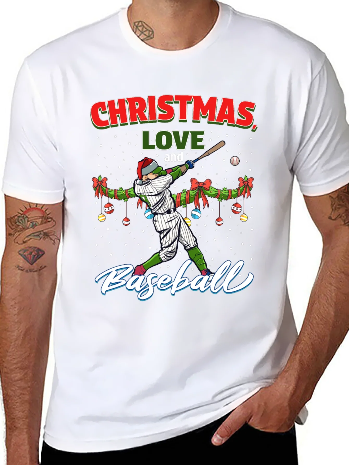 Christmas Baseball T-Shirt Holiday Season Gift