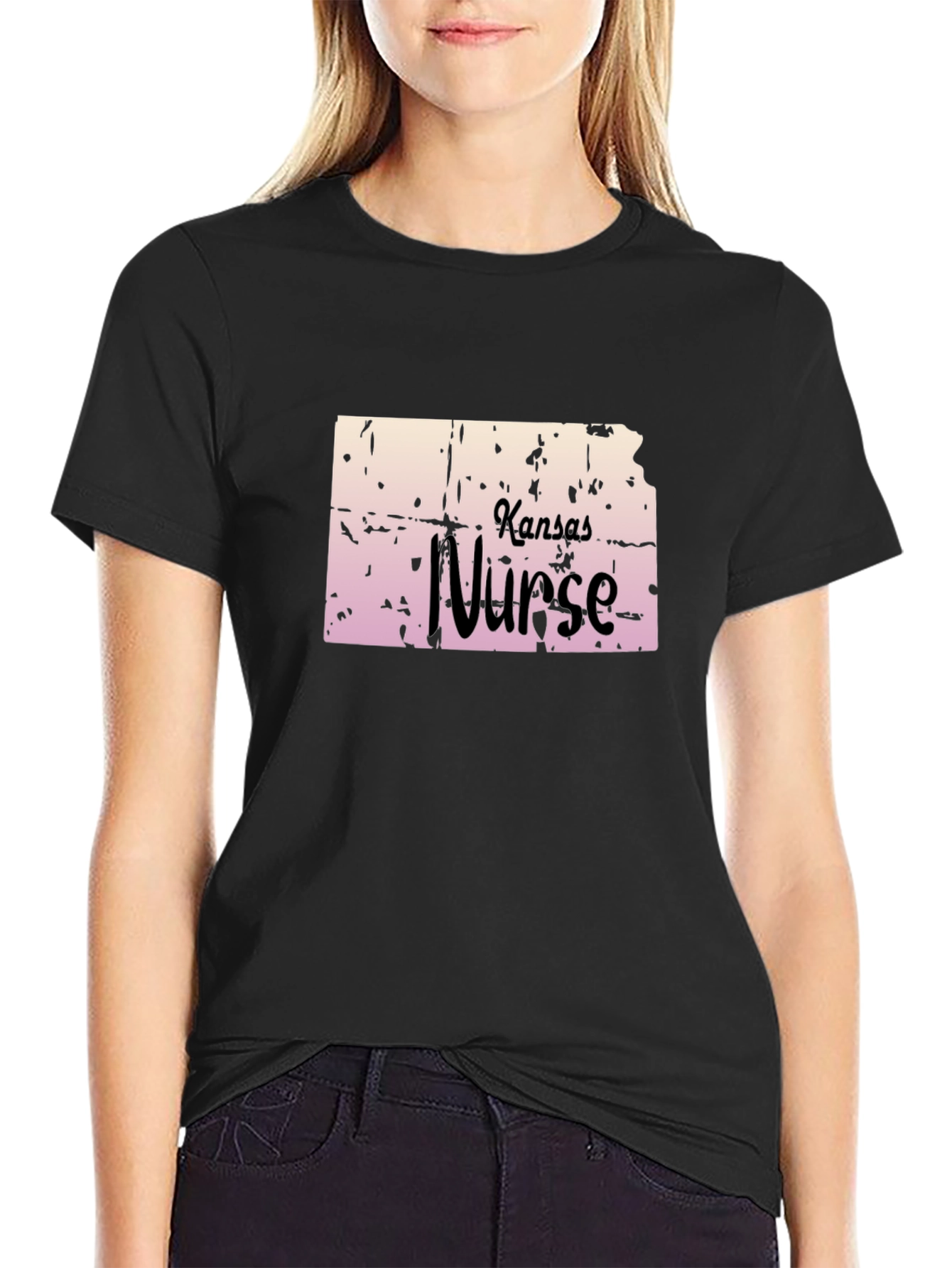 Kansas Nurse Graphic Tee - Black Cotton T-Shirt
