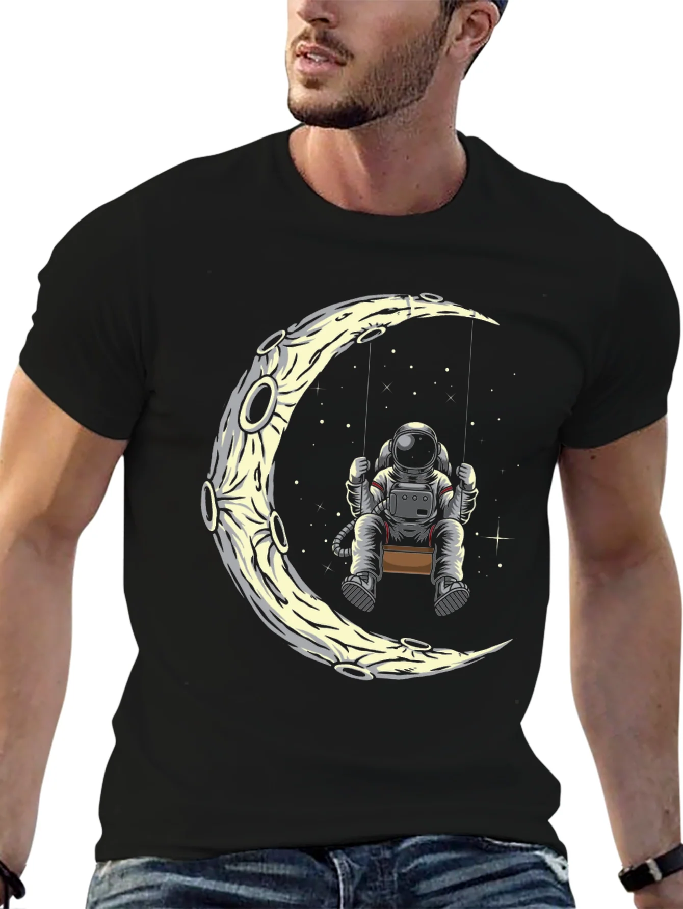 Astronaut Moon Swing Graphic Tee - Black