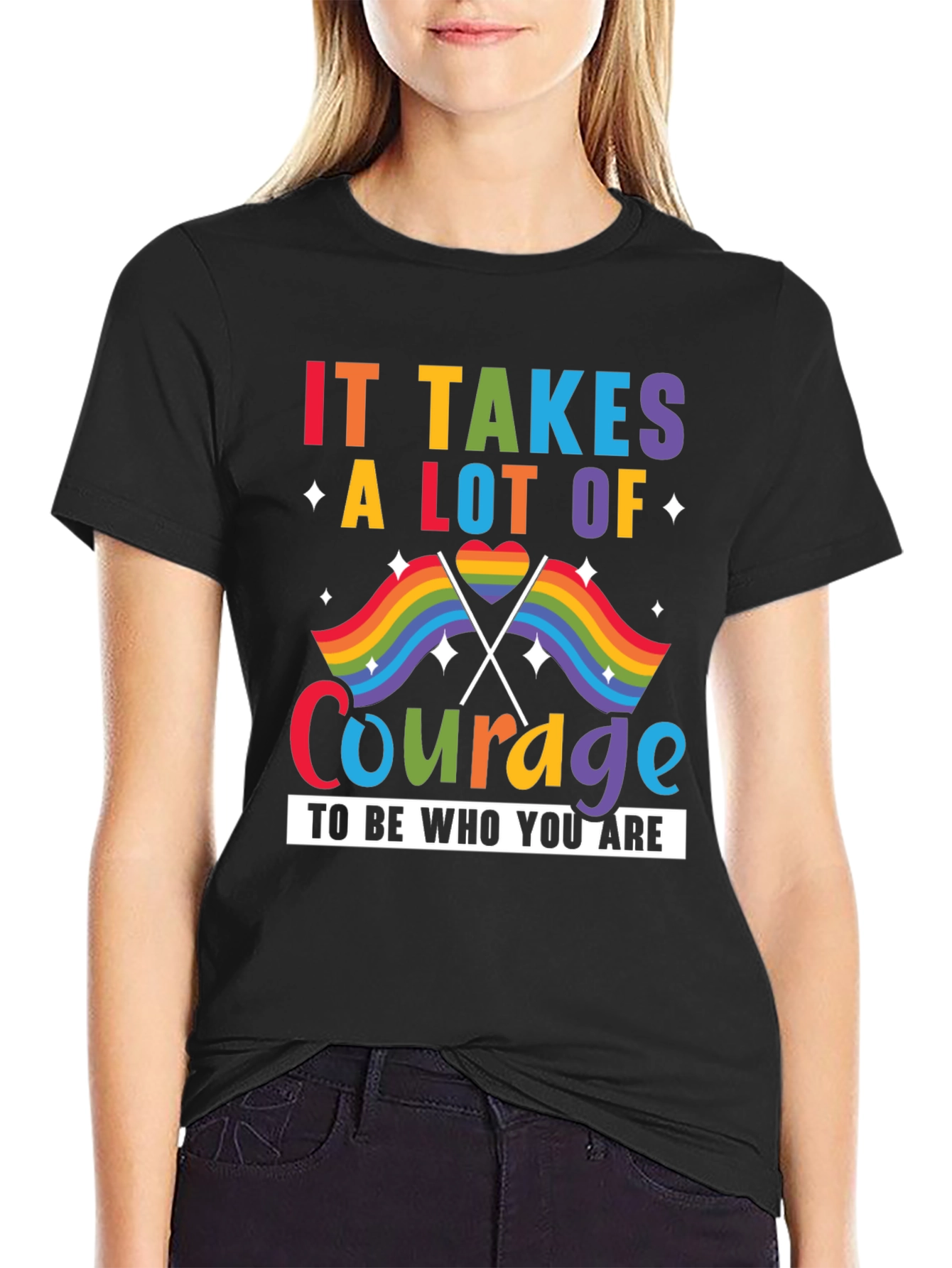 Pride Courage T-Shirt: LGBTQ+ Rainbow Flag Design