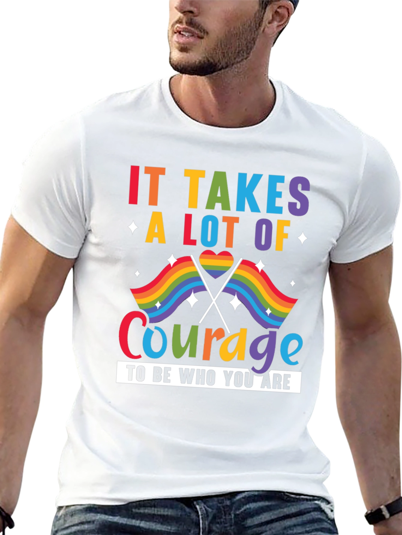 Pride Courage T-Shirt: LGBTQ+ Rainbow Flag Design