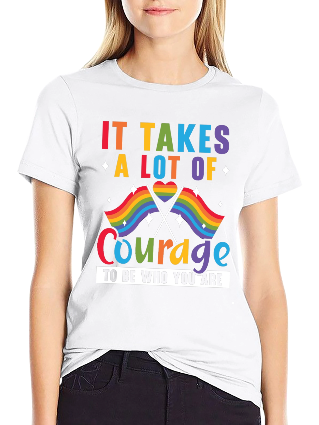 Pride Courage T-Shirt: LGBTQ+ Rainbow Flag Design