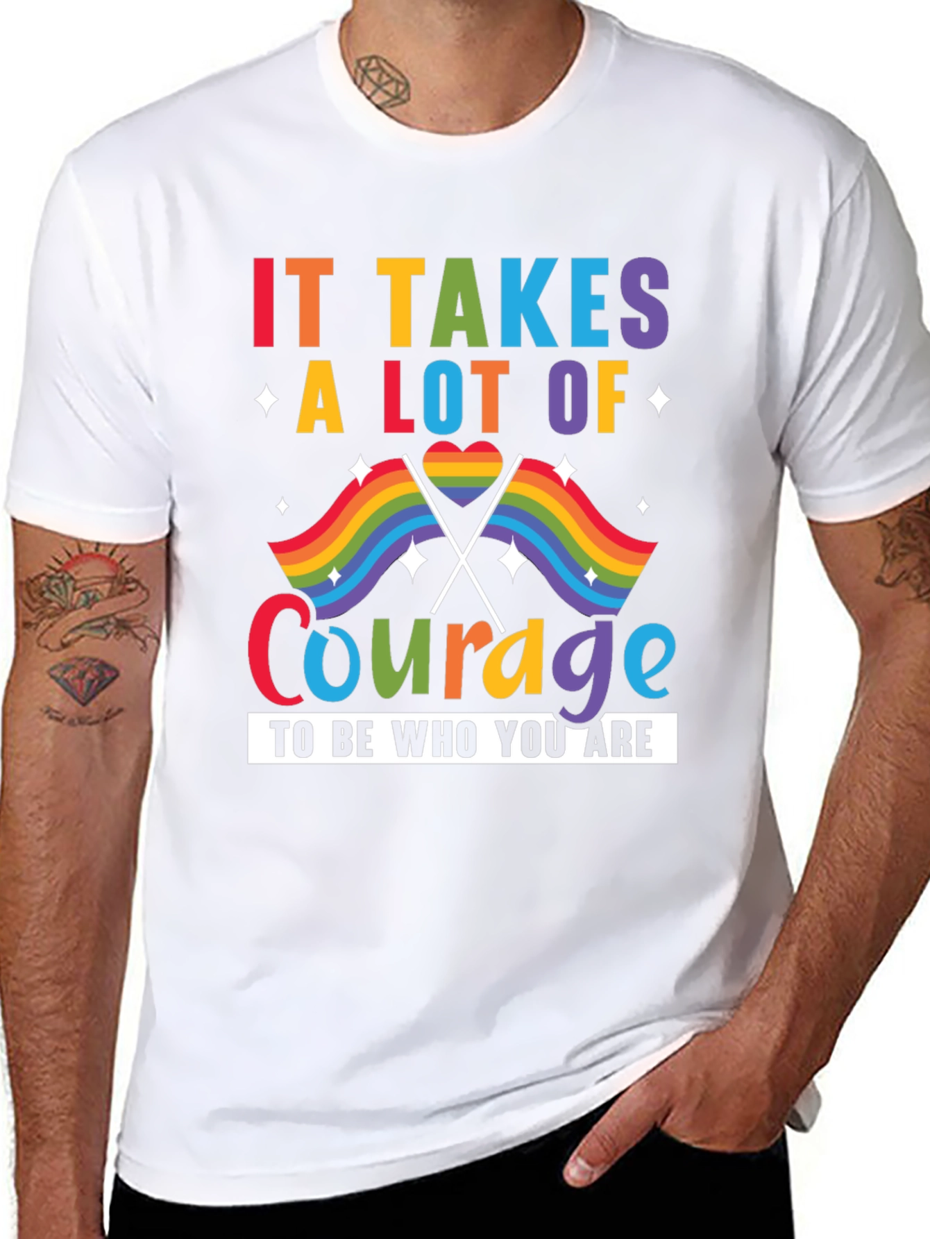 Pride Courage T-Shirt: LGBTQ+ Rainbow Flag Design