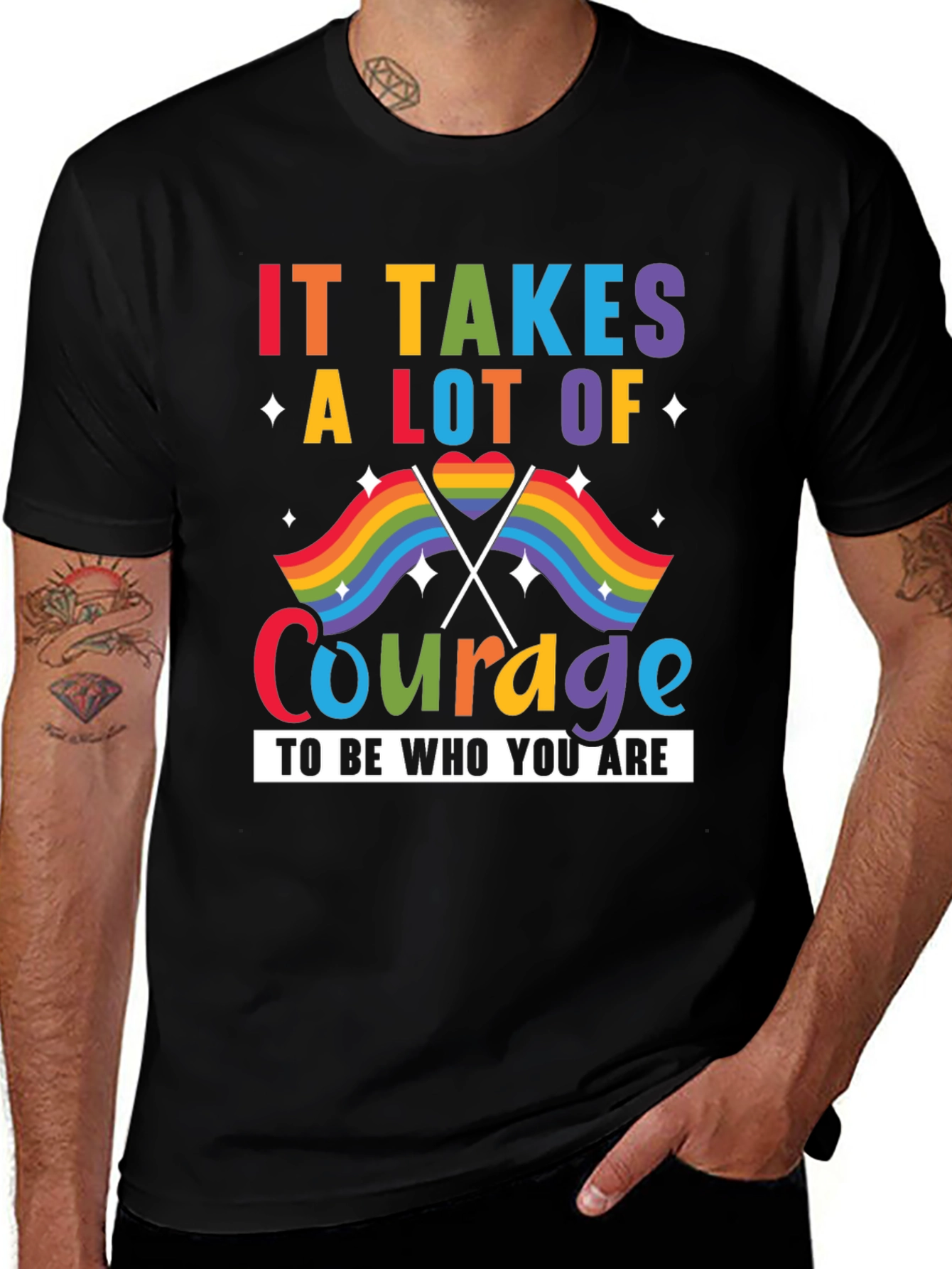 Pride Courage T-Shirt: LGBTQ+ Rainbow Flag Design