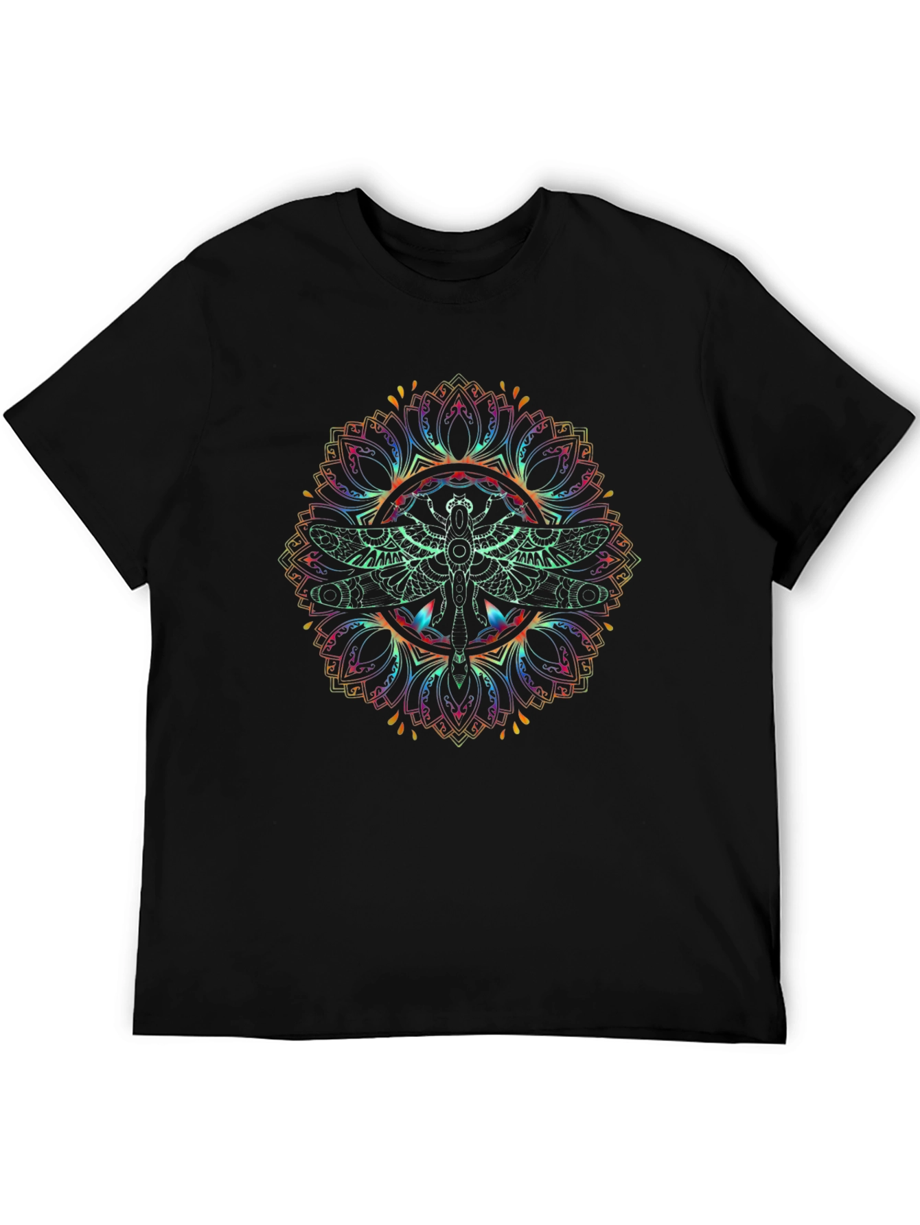 Dragonfly Mandala Graphic Black T-Shirt