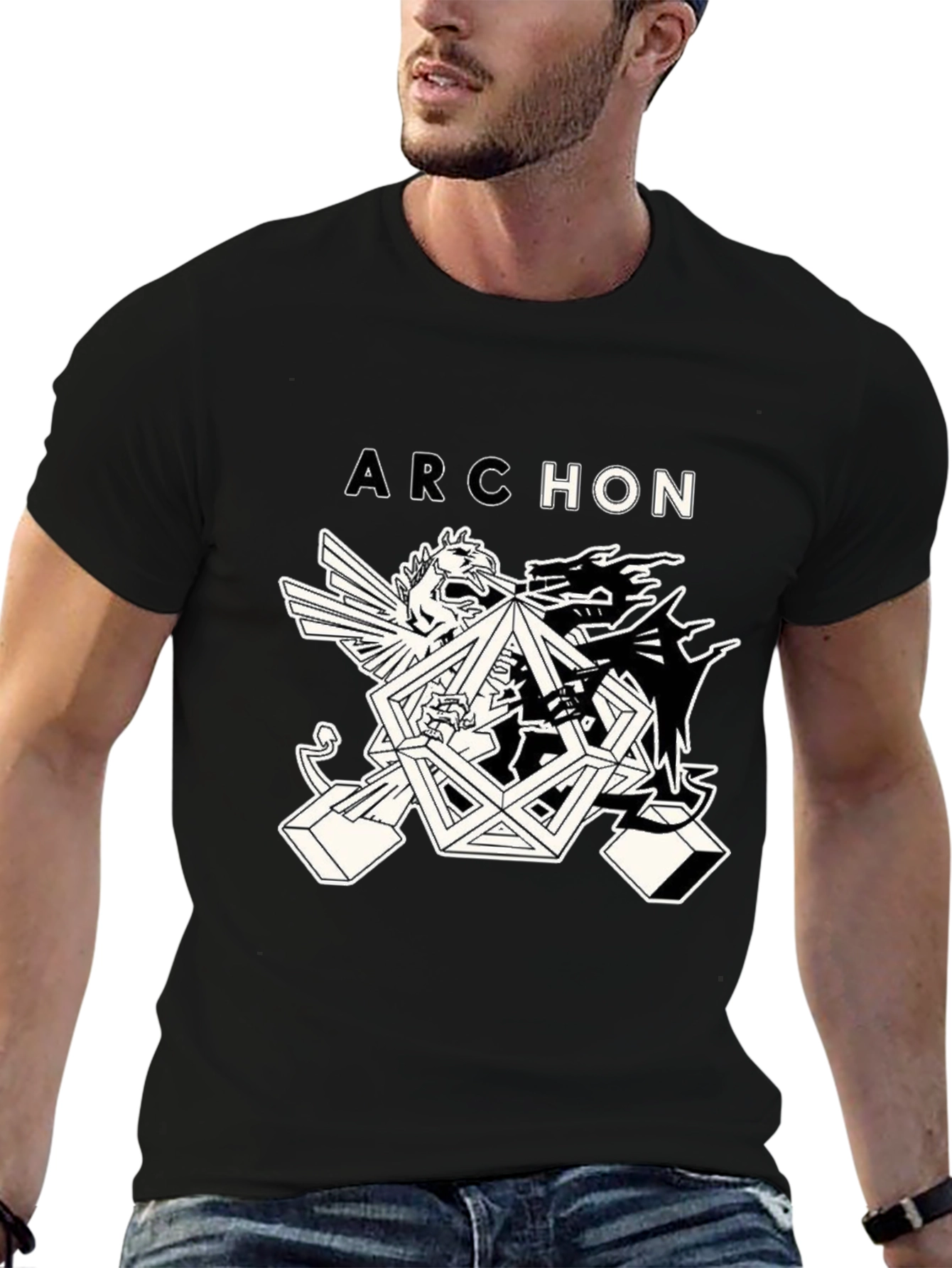 Archeon Black Graphic Print Tee