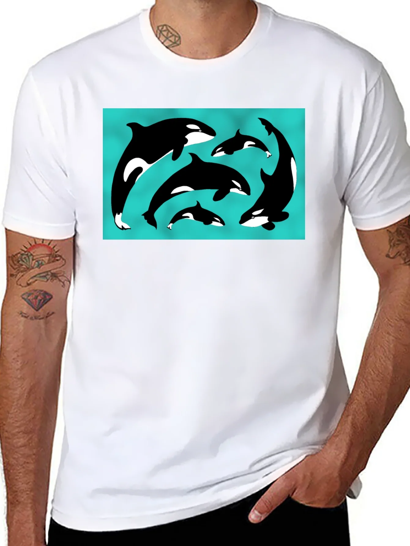 Orca Pod Graphic Tee - Black Cotton T-Shirt