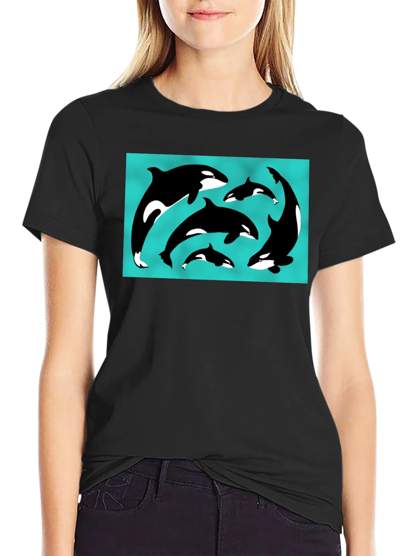 Orca Pod Graphic Tee - Black Cotton T-Shirt