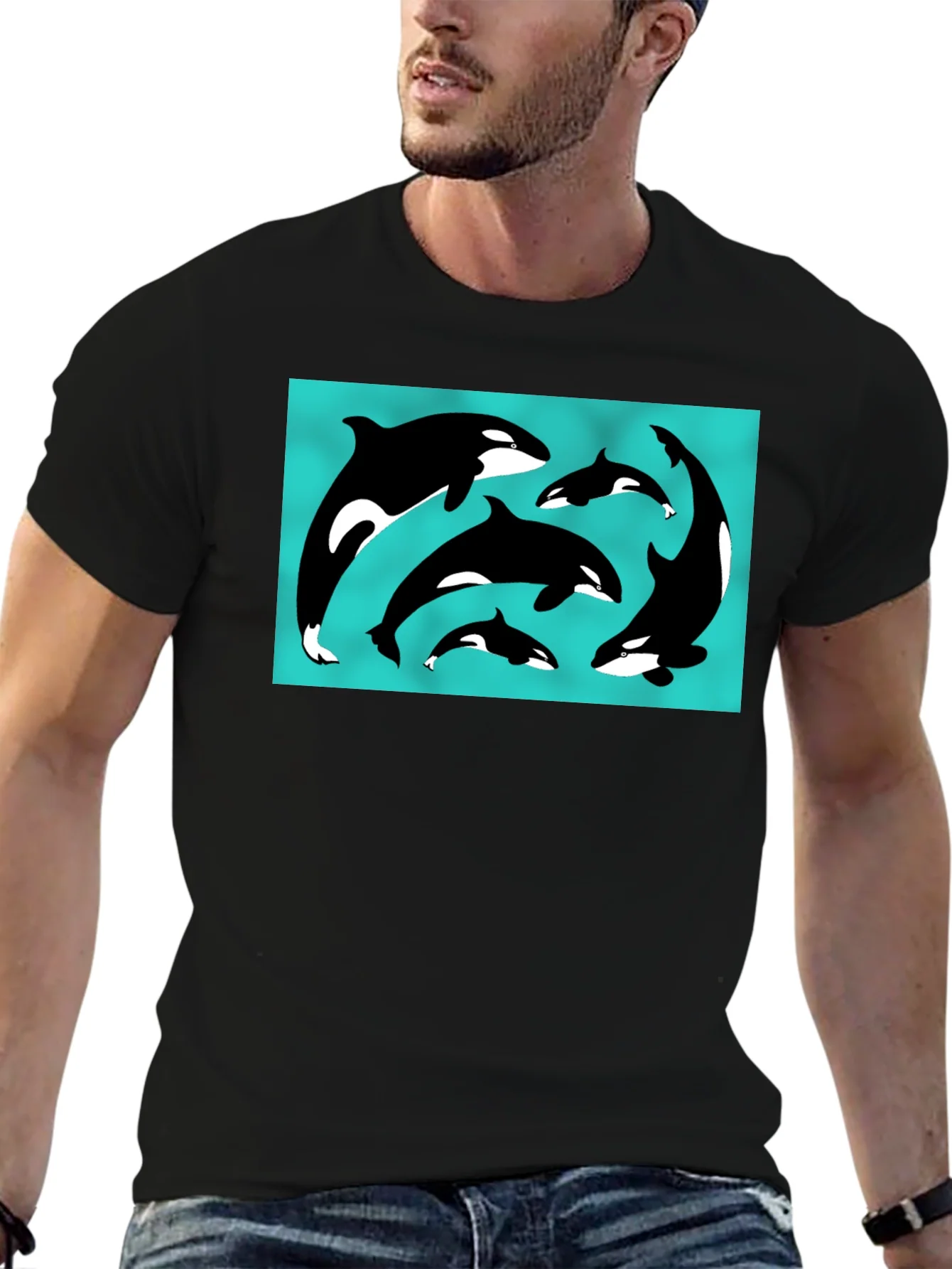 Orca Pod Graphic Tee - Black Cotton T-Shirt