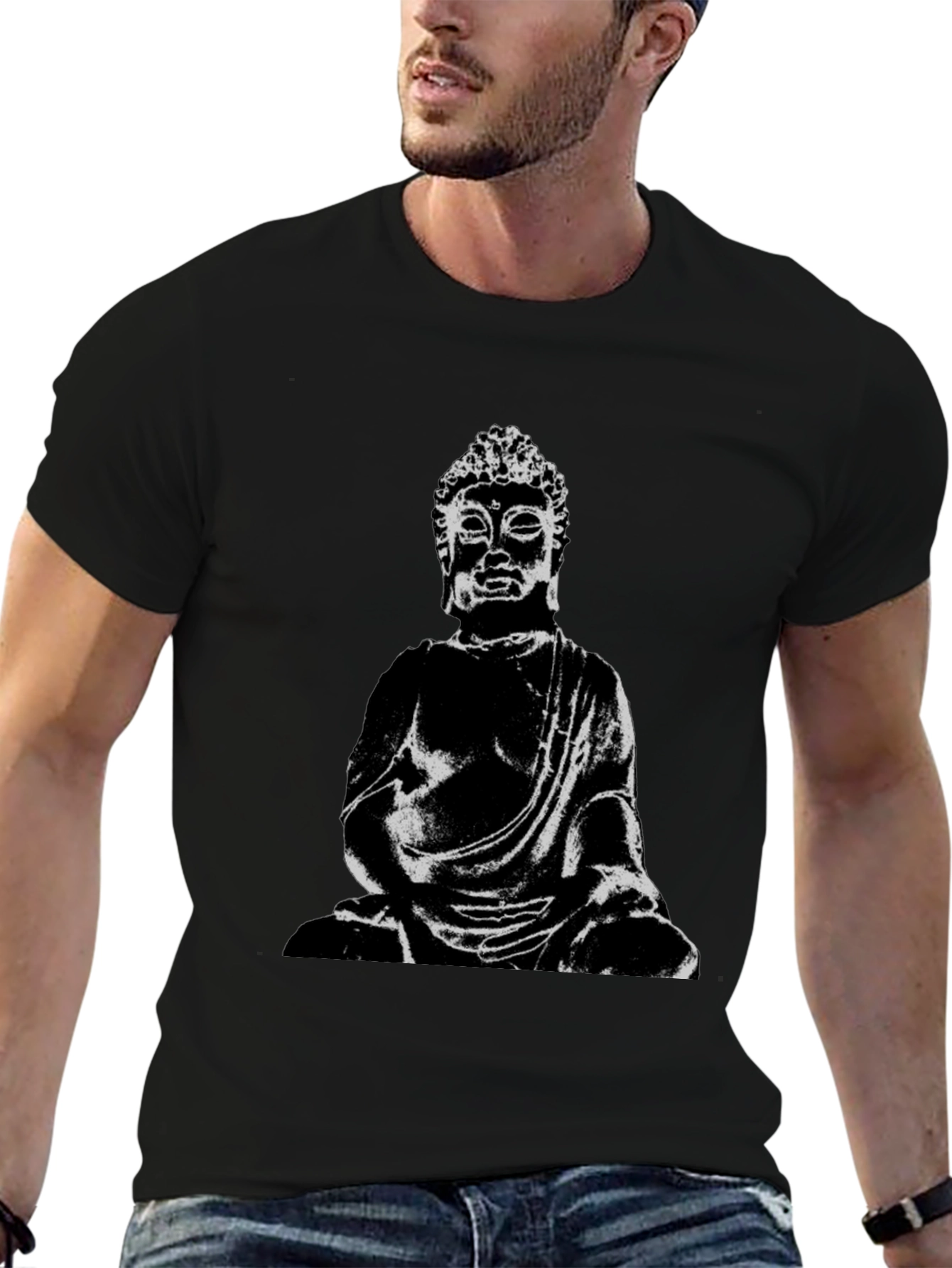 Buddha Graphic Print Black T-Shirt