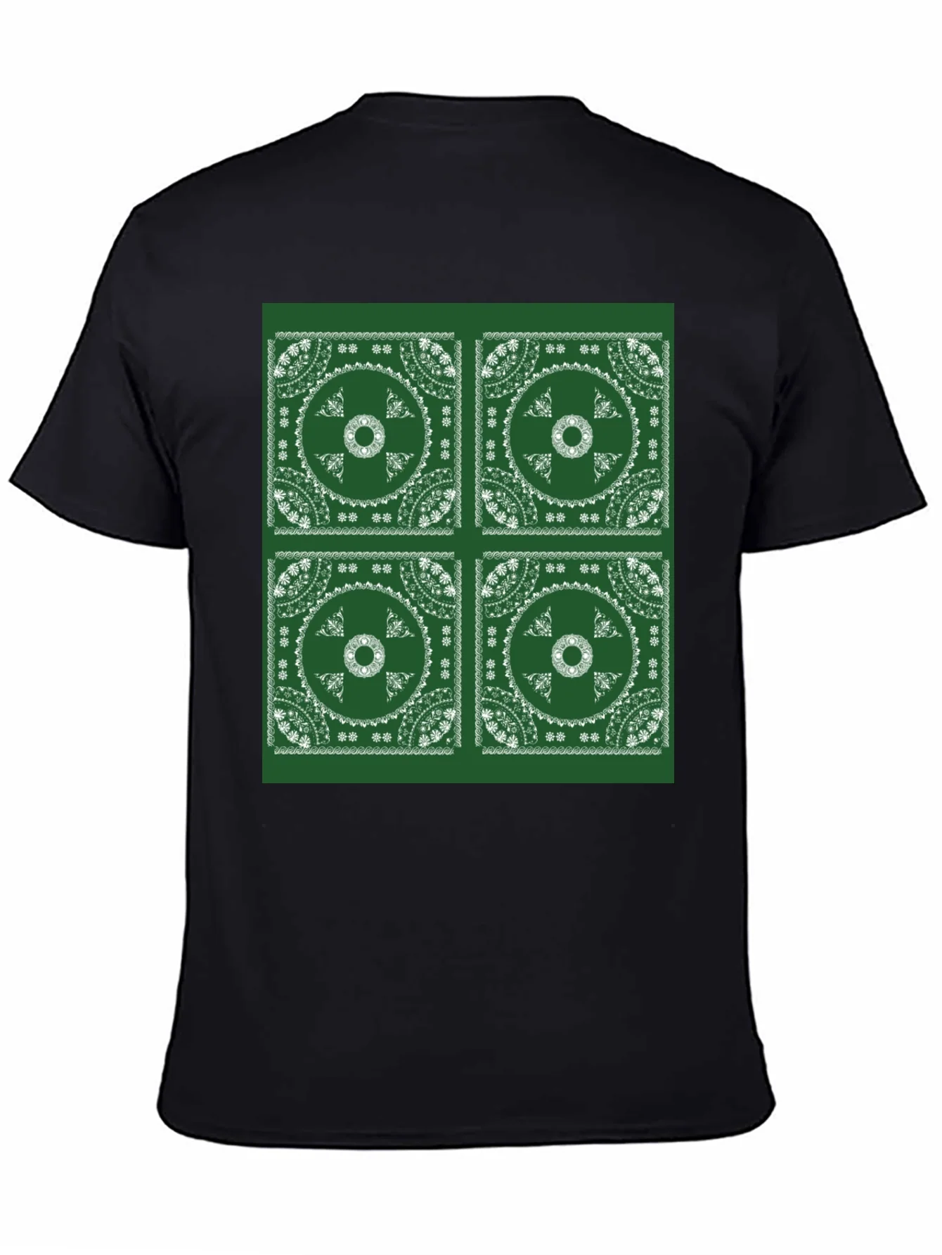 Green Bandana Pattern Black T-Shirt