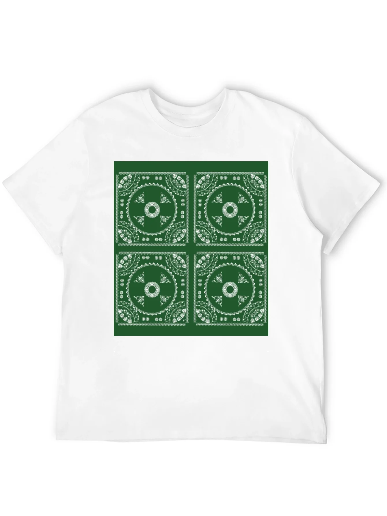 Green Bandana Pattern Black T-Shirt