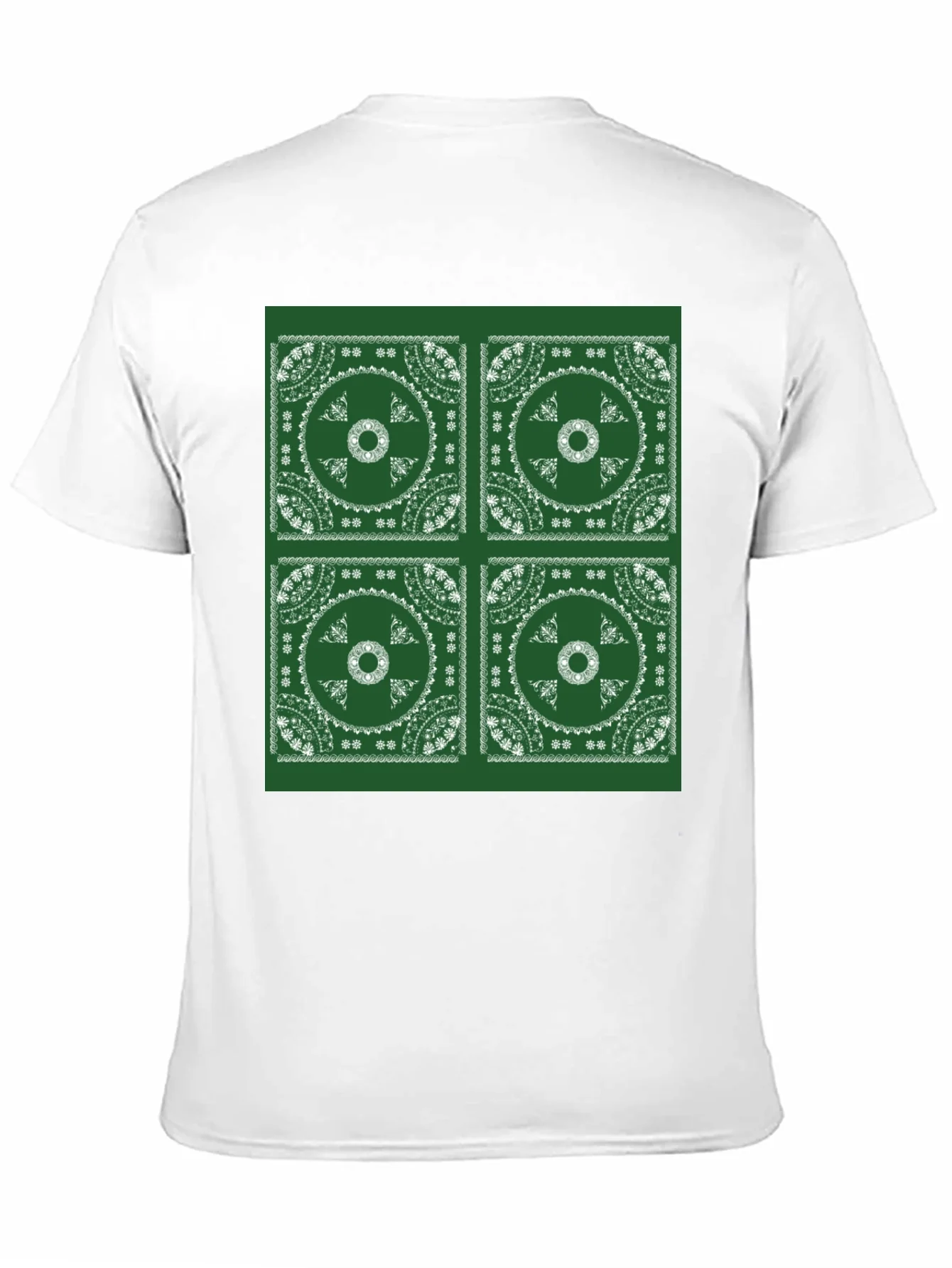 Green Bandana Pattern Black T-Shirt