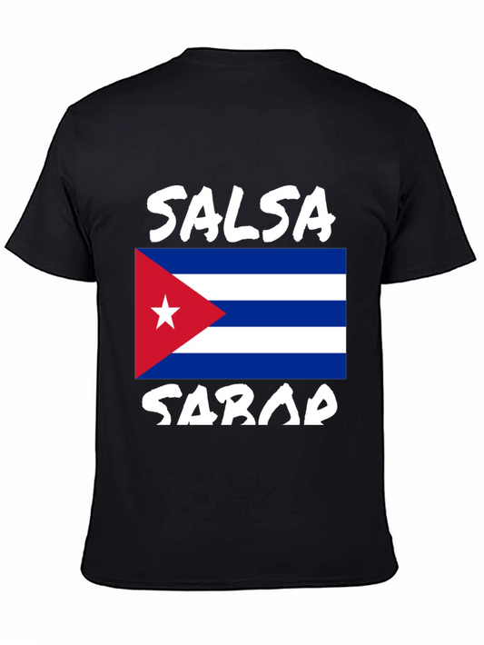 Salsa Sabor Cuba Flag Graphic Tee - Black Cotton T-Shirt