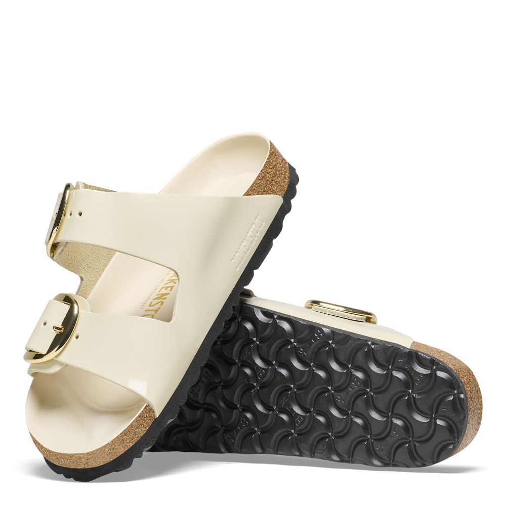 Birkenstock Women's Arizona Big Buckle Natural Leather Patent in High Shine Ecru