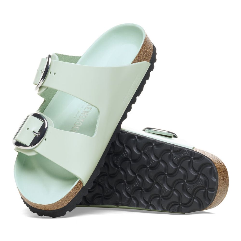 Birkenstock Women's Arizona Big Buckle Natural Leather Patent in High Shine Surf Green