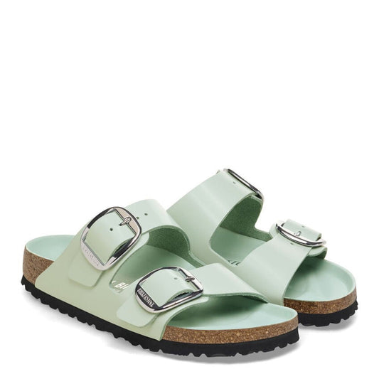 Birkenstock Women's Arizona Big Buckle Natural Leather Patent in High Shine Surf Green