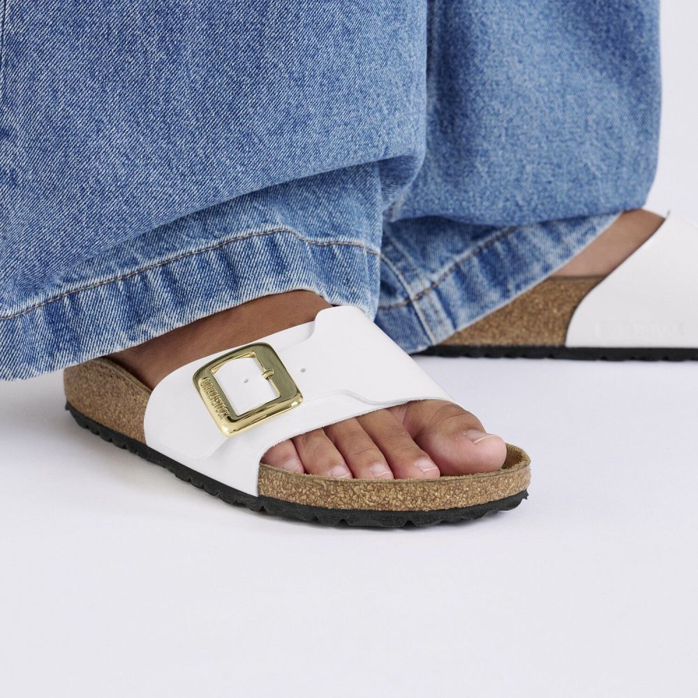 Birkenstock Women's Catalina Luxe Buckle Birko-Flor in Patent White