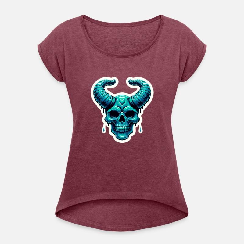 Blue-Green Aqua Horned Skull, blue-green aqua