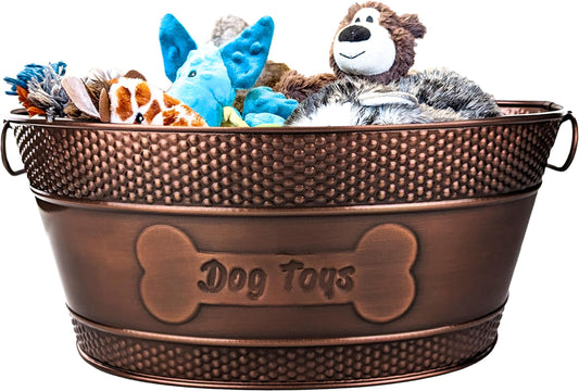 BREKX Indestructible Metal Dog Toy Bin - Copper Ga - Latest Style