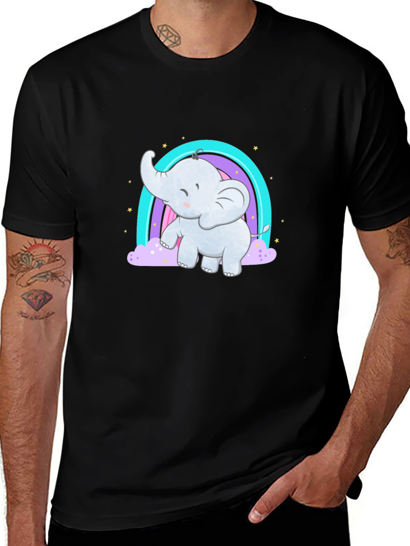 Cute Elephant Rainbow T-Shirt - Black